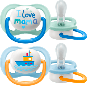 Philips Avent Pacifier ultra air silicone, blue/yellow, 0-6 months, 2 pcs