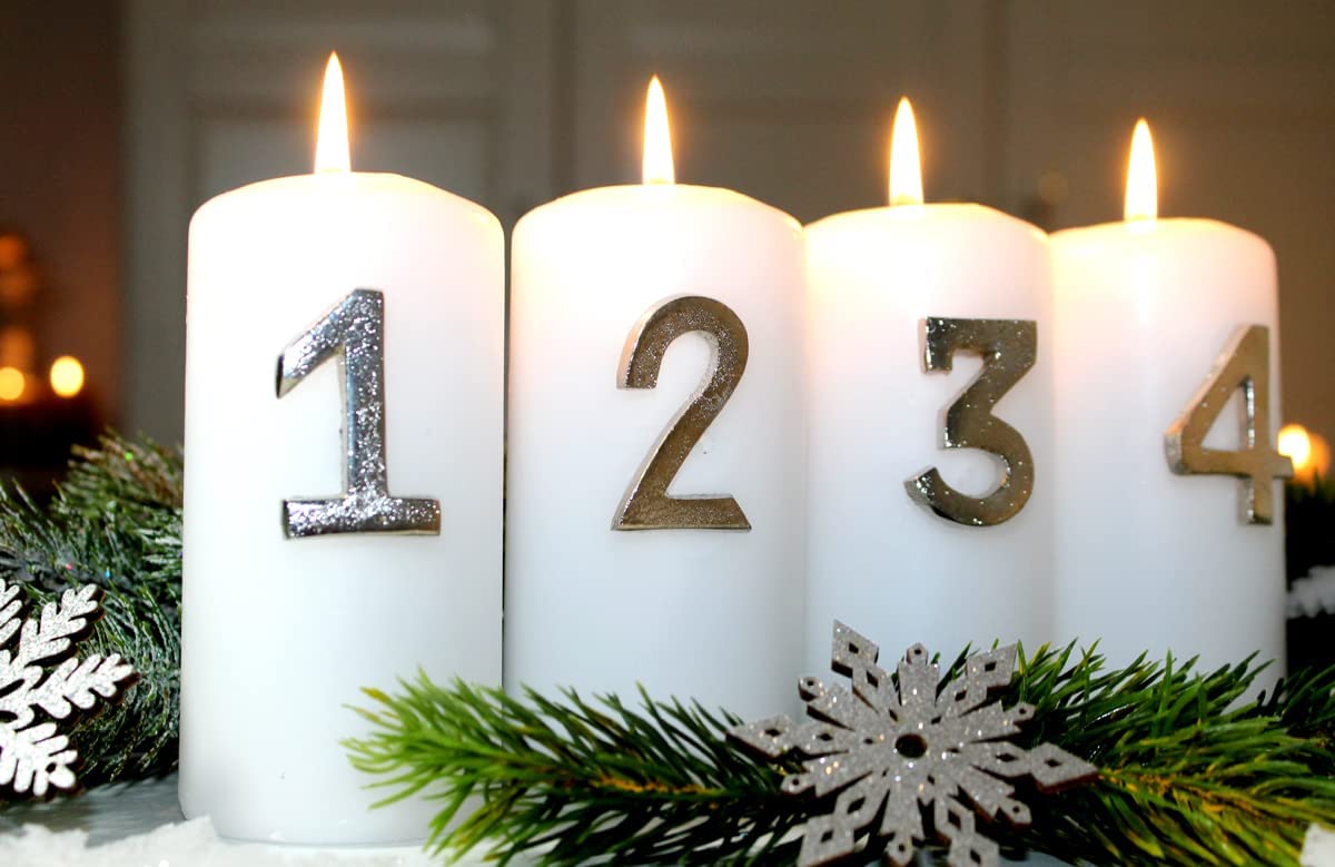 LB H&F Set of 4 Candle Studs Decoration Silver Advent Decoration (Advent Numbers S