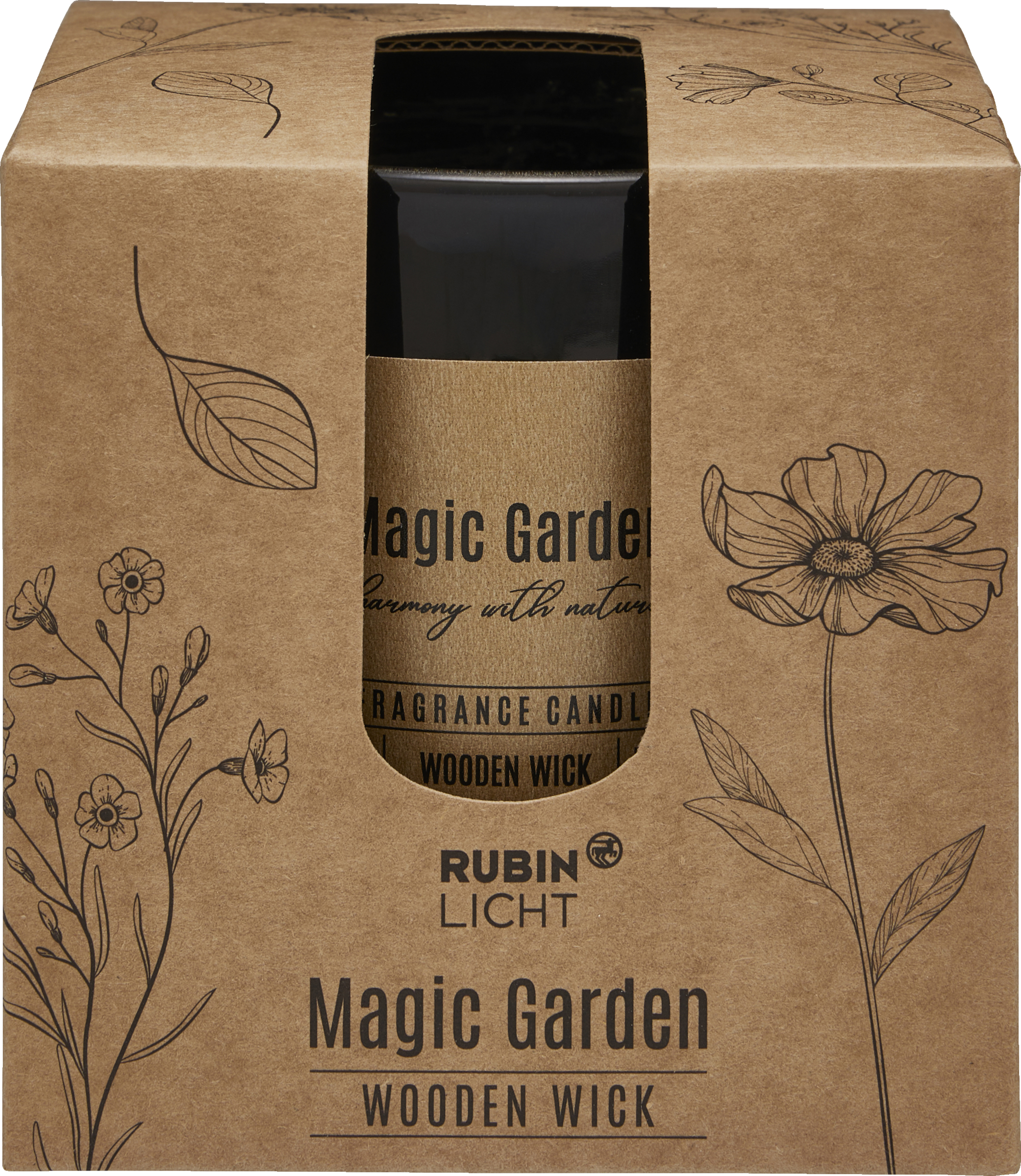 RUBIN LICHT SCENTED GLASS WITH WOODEN WICK MAGIC GARDEN