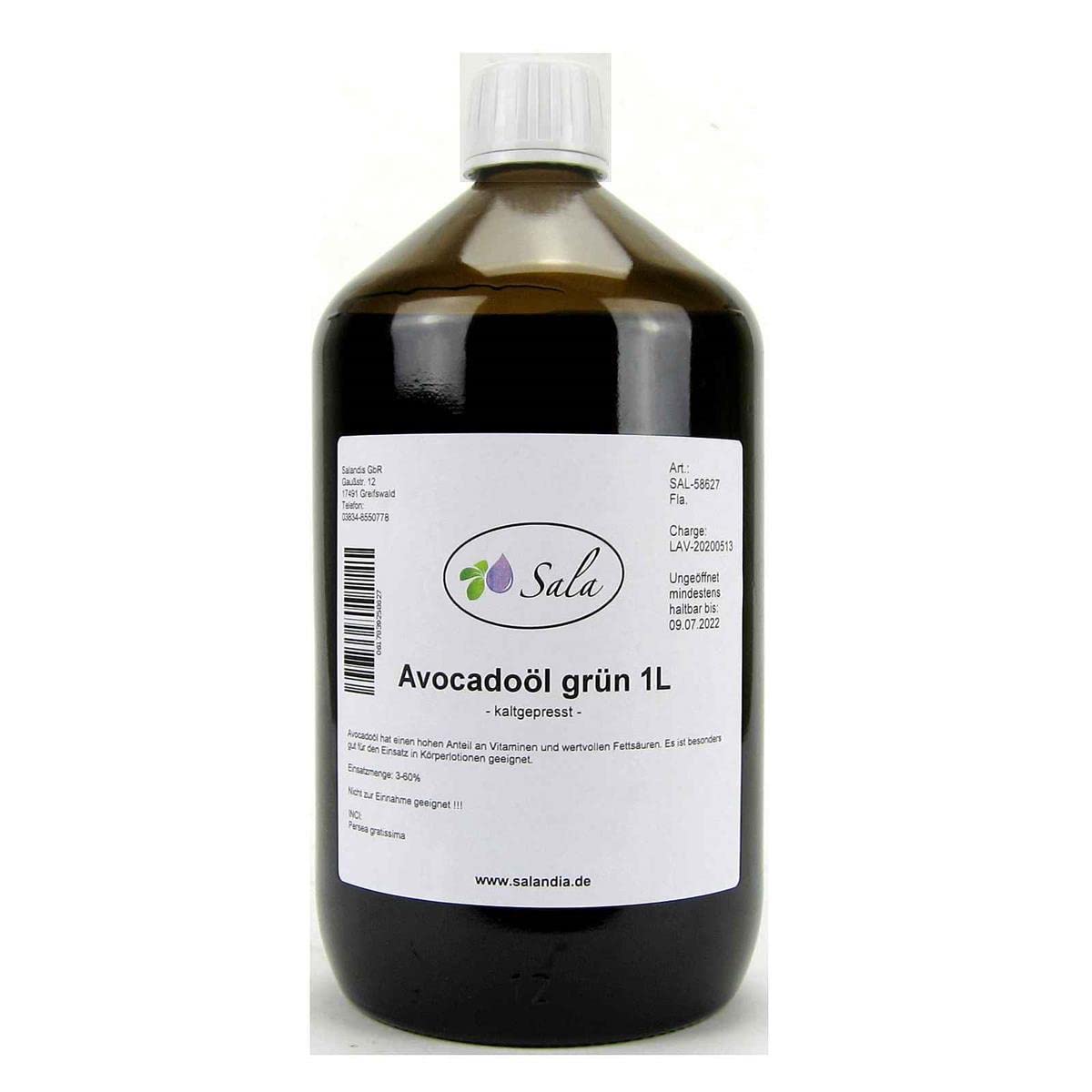 Sala Avocado Oil Raw Green Cold Pressed 1000 ml (1 Litre Glass Bottle)