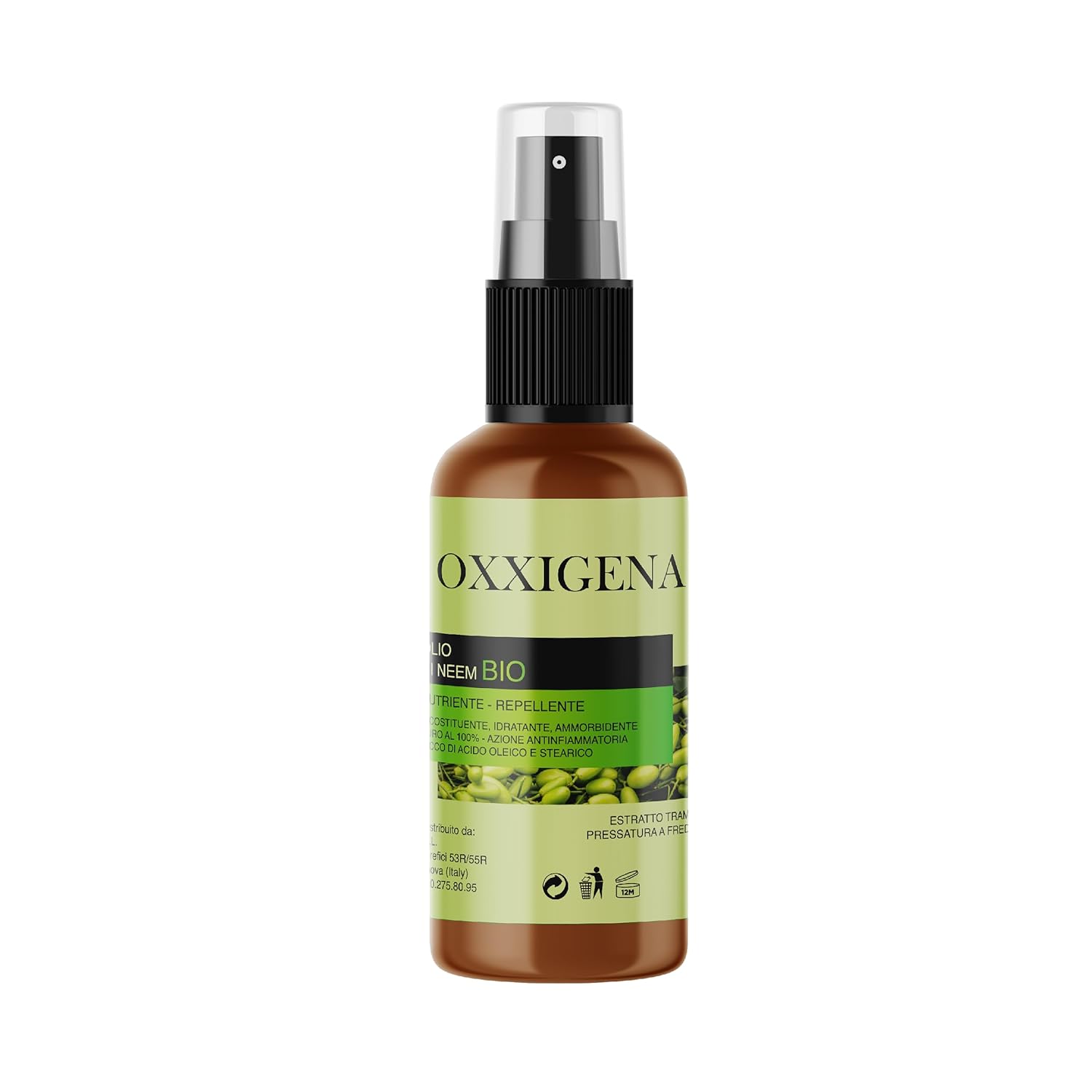Oxxigena 100% Pure Organic Neem Oil - 100 ml Spray - Cold Pressed - Moisturising, Restoring, Ideal for Hair and Skin - Vegan, GMO Free