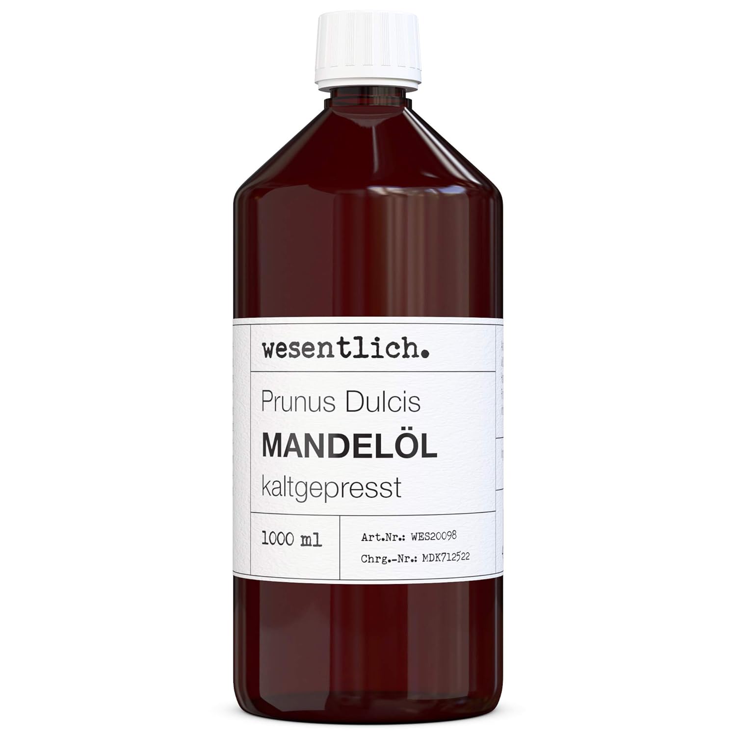 Almond Oil Cold Pressed 1000 ml - 100% Pure Almond Oil (Prunus Dulcis) by wesentlich. - Fine Oil for Skin and Hair Care - Perfect Massage Oil