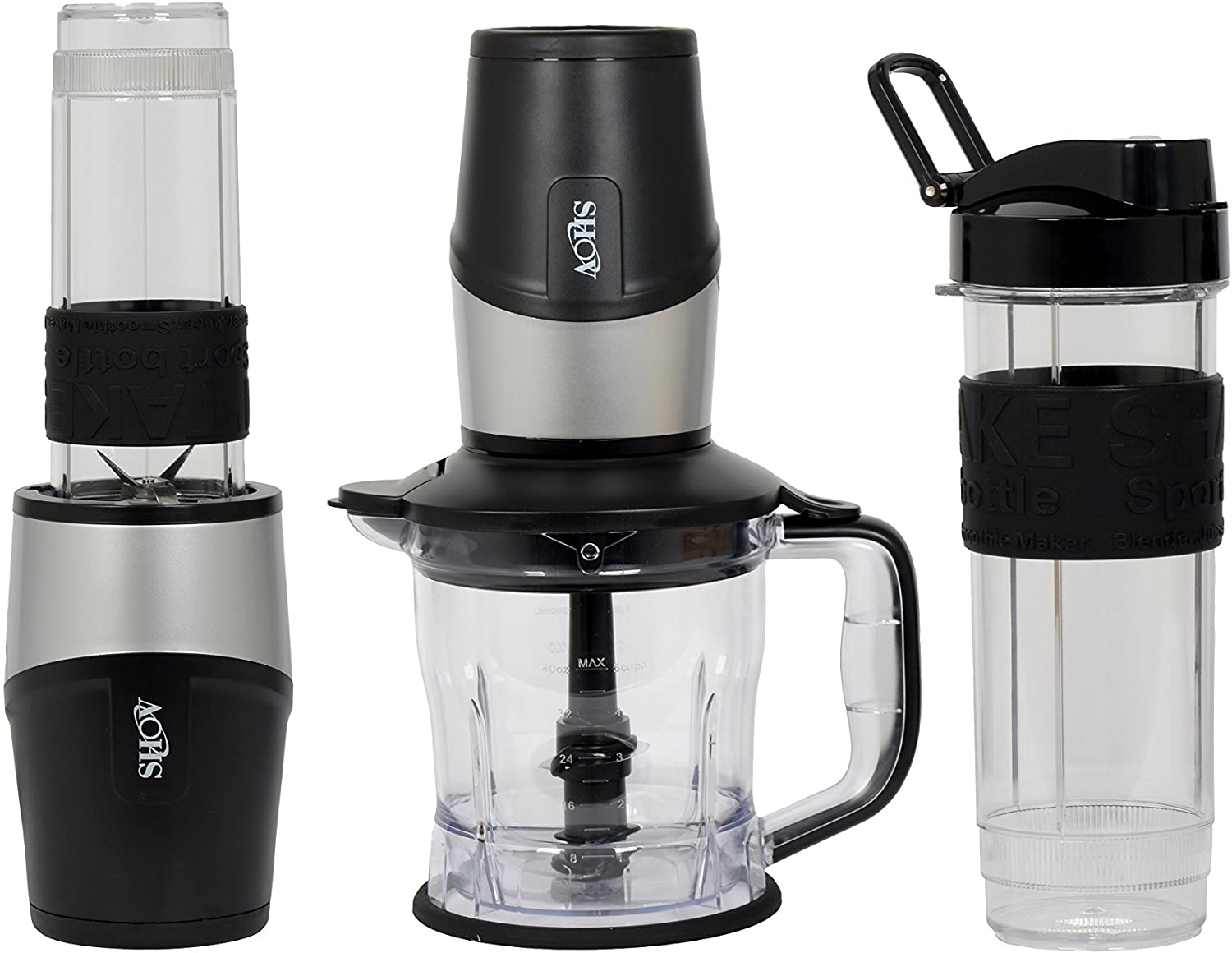 Shov 2 in 1 Set Blender Mixer Smoothie Maker 500 W 1200ml Container + Sports Bottle 570ml, black