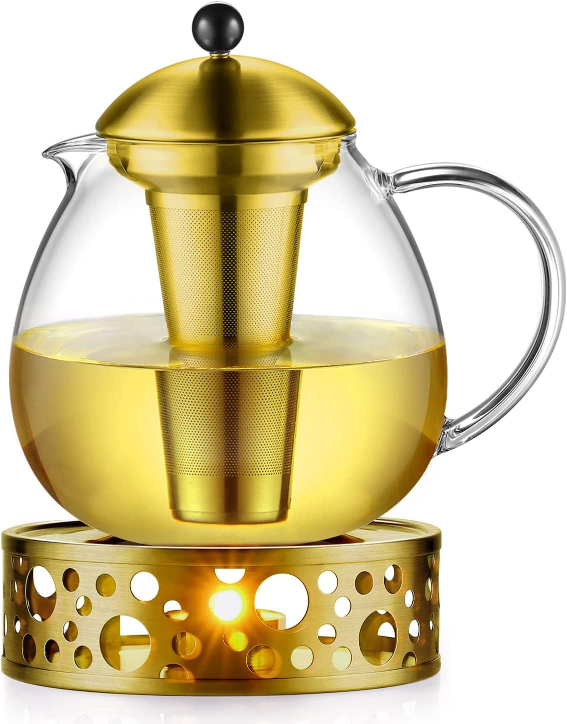 glastal 1500 ml Golden Teapot with Teapot Warmer Glass and Stainless Steel Tea Cosy Teapot Suit