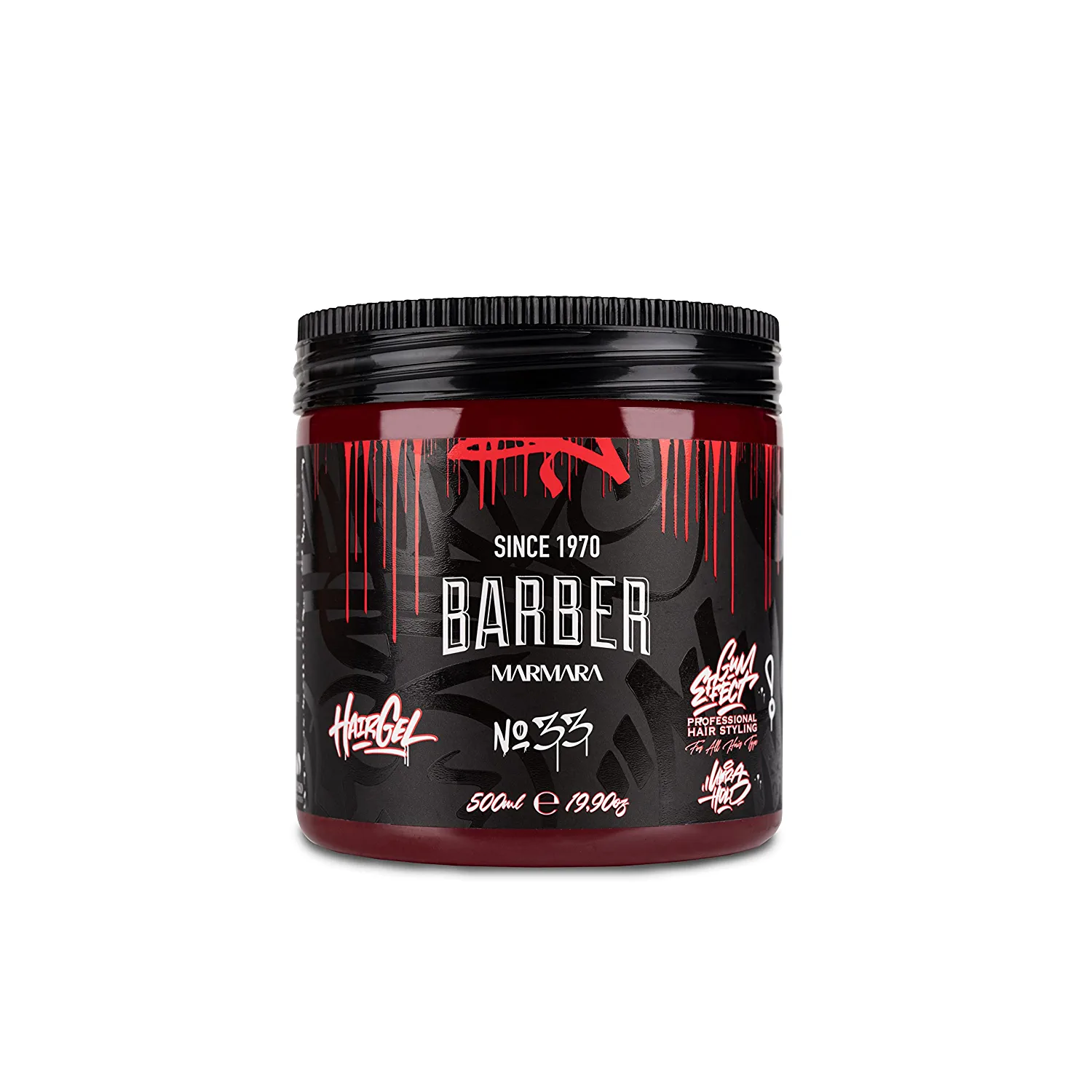 BARBER MARMARA No.33 Hair Styling Gel 500 ml – Men\'s Hair Gel – Strong Hold – No Gluing and No Residue – Alcohol Free – Fresh Fragrance – Hair Gel – Wet Hair Look – Rubber Effect, ‎red