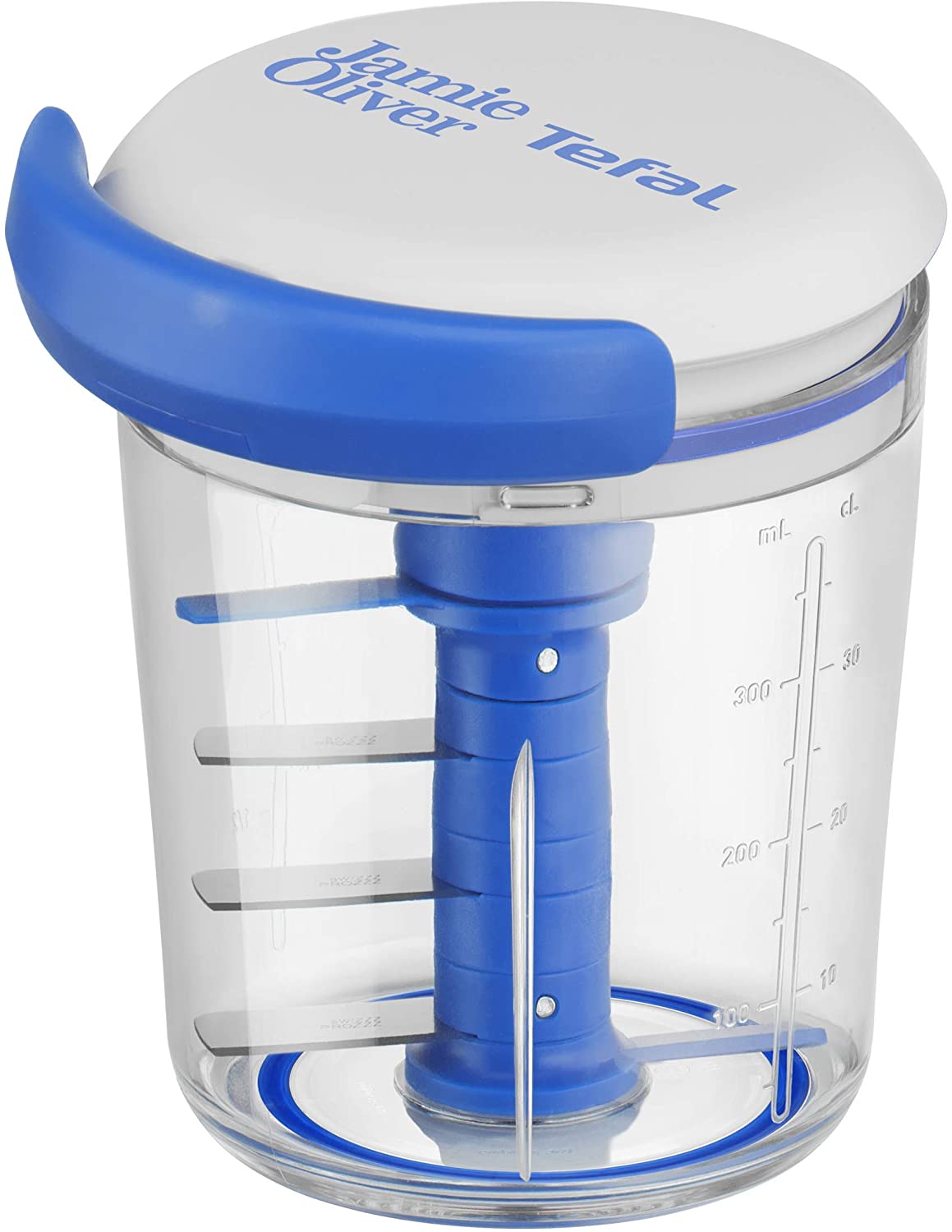 Tefal K16443 Jamie Oliver Chop & Shaker | No Electricity | Capacity: 450 ml | Multi Chopper | Universal Chopper for Vegetables, Fruits, Onions, Nuts, Garlic | White/Blue