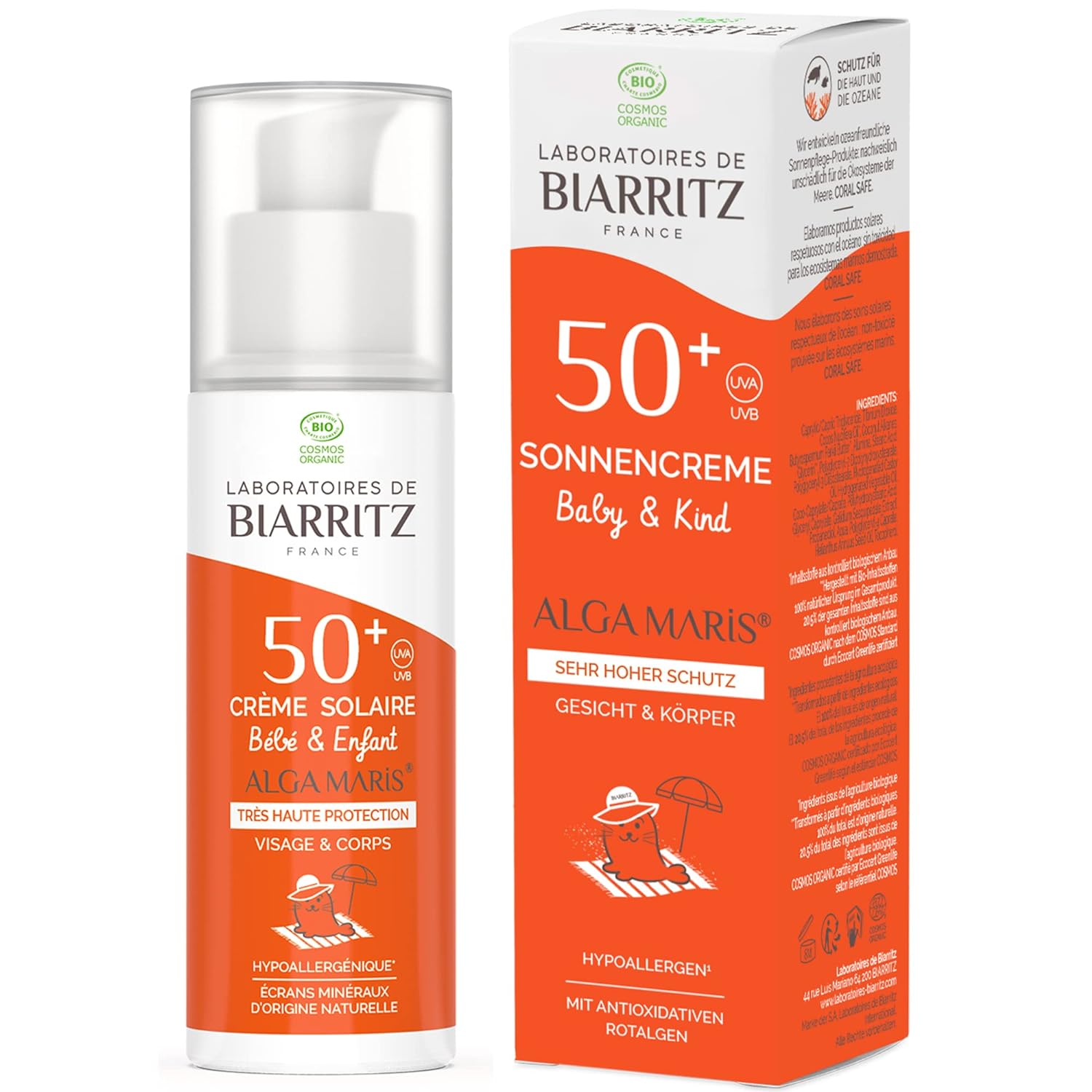 Laboratoires de Biarritz - Sun Cream Baby & Child - SPF50+ - ALGA MARIS® Organic Certified - Face and Body - Light and Creamy Texture - 100 ml - Made in France