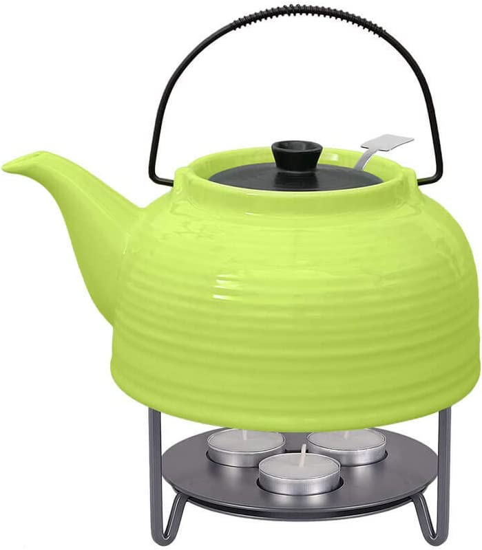 Tea4chill Nelly Tea Set Modern teapot 1.5 litre in green/black made of heat-resistant ceramic with stainless steel filter and metal warmer