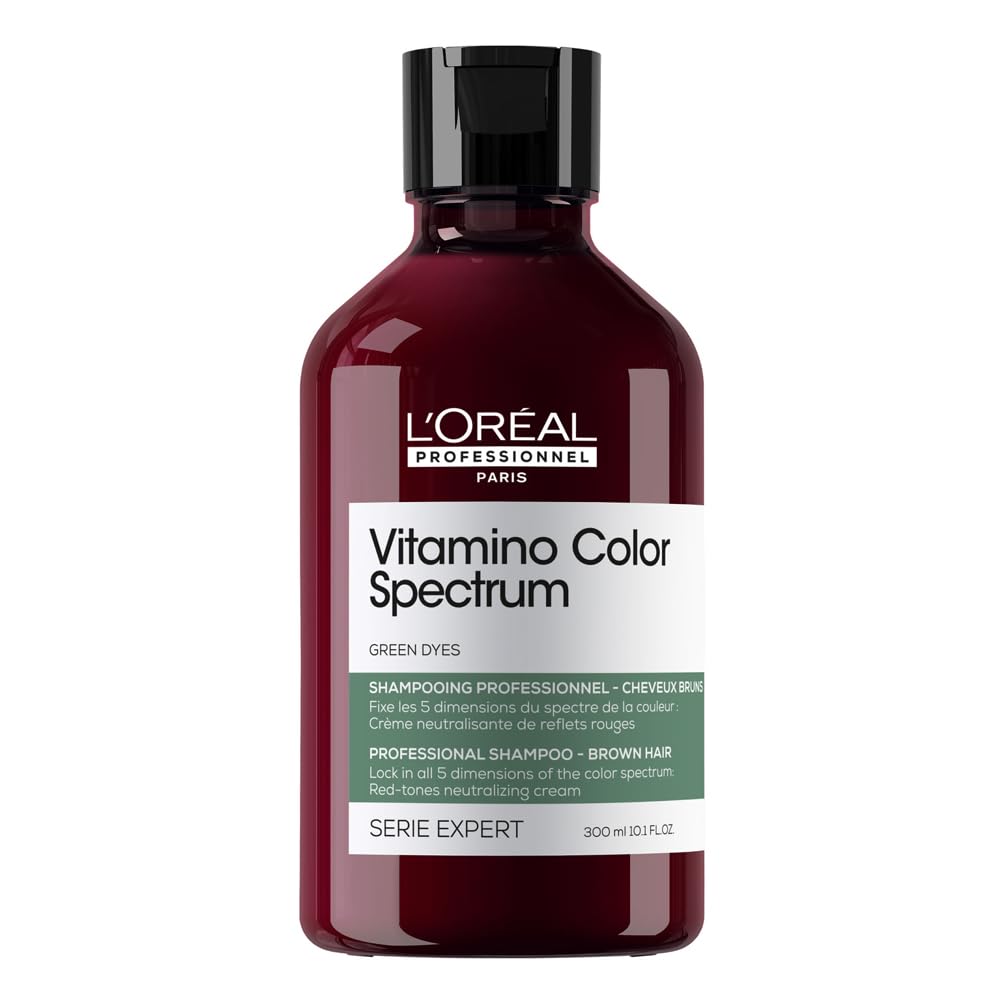 L\'Oréal Professionnel Shampoo for Color Brilliance with Glass Hair Effect for Colored Hair, Neutralizes Red Tone, Series Expert, Vitamino Color Spectrum Green Dyes Neutralizing Shampoo, 300 ml