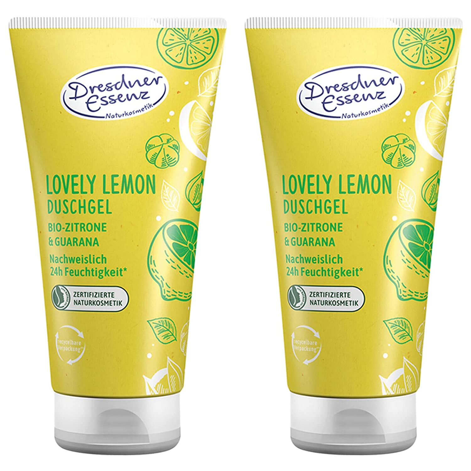 Dresdner Essenz Pack of 2 Dresdner Essence Shower Gel \"Lovely Lemon\" Lemon Guarana 2 x 200 ml Shower Bath Vegan