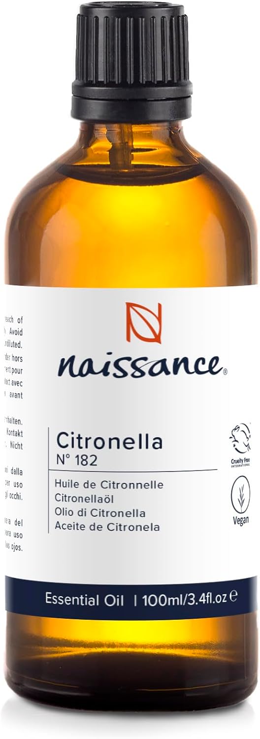 Naissance Citronella Essential Oil (No. 182), 100 ml, 100% Natural Pure Citronella Oil for Natural Cosmetics, Aromatherapy, Oil Burners, Fragrance Oil for Aroma Diffusers