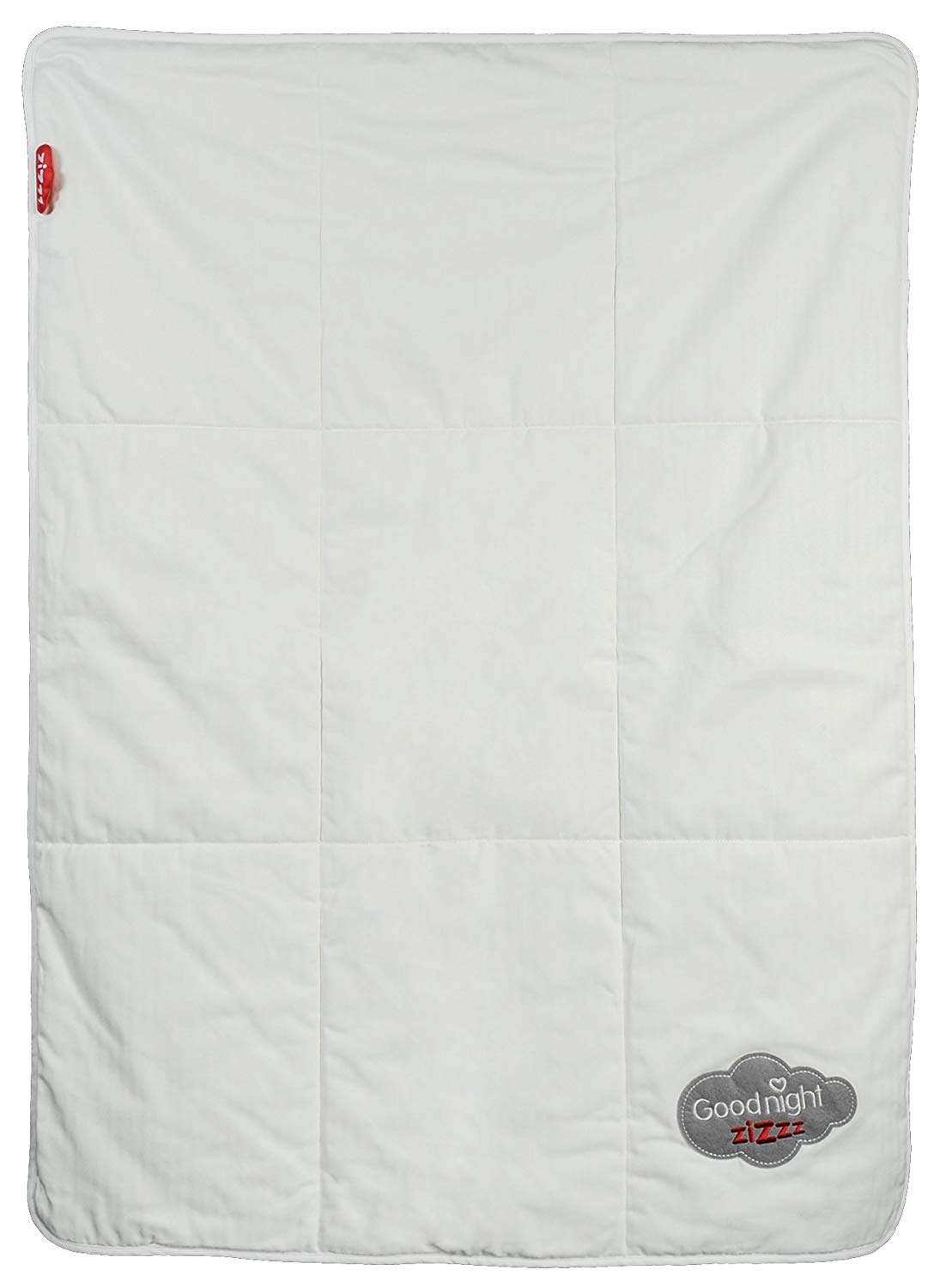 Zizzz Swisswool Filled 13Z015 Baby Blanket – Natural Oekologisch, No Artificial Fiber, Finest Cotton – Godd Night, 105 x 73 cm grey/red
