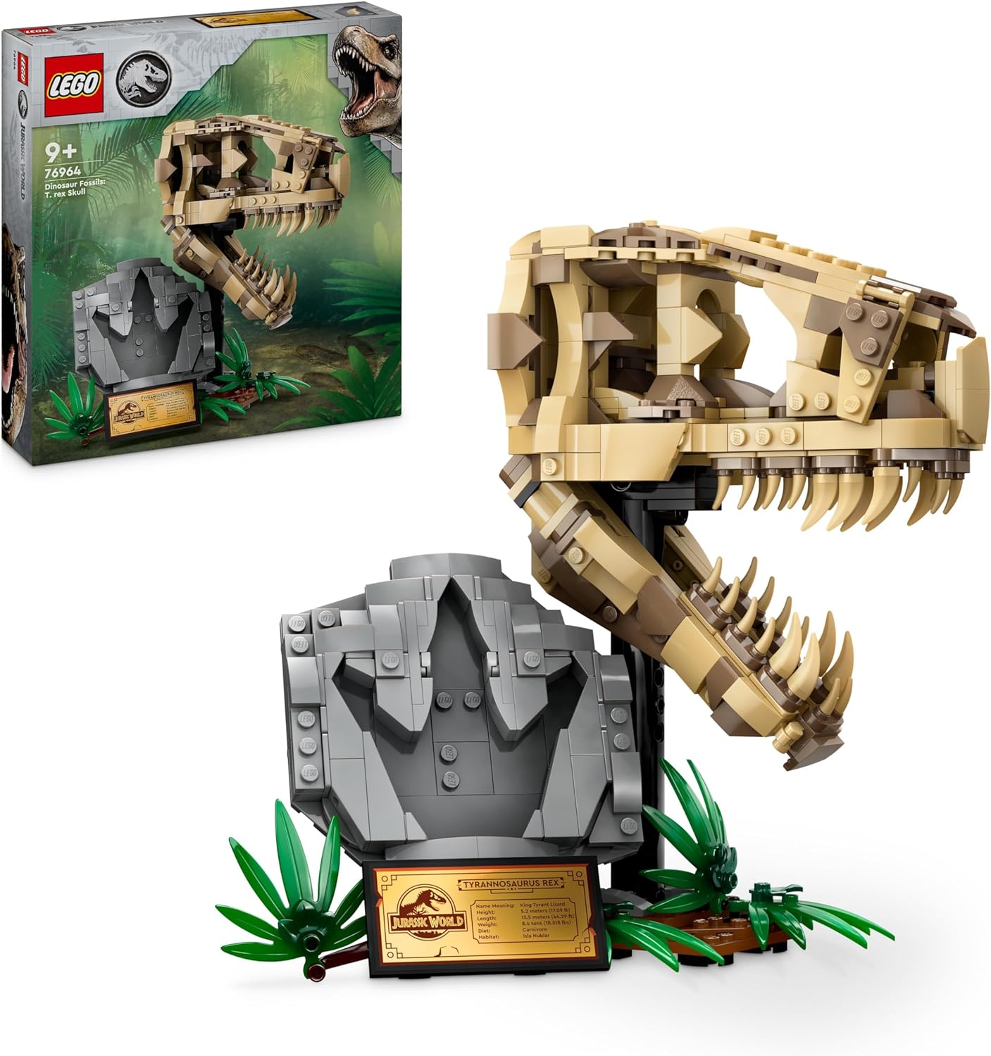 LEGO Jurassic World Dinosaur Fossils: T.rex Head, Dinosaur Toy for Building, Dinosaur Decoration for Children\'s Room, T-Rex Skull Skeleton with Footprint, Gift for Boys and Girls 76964
