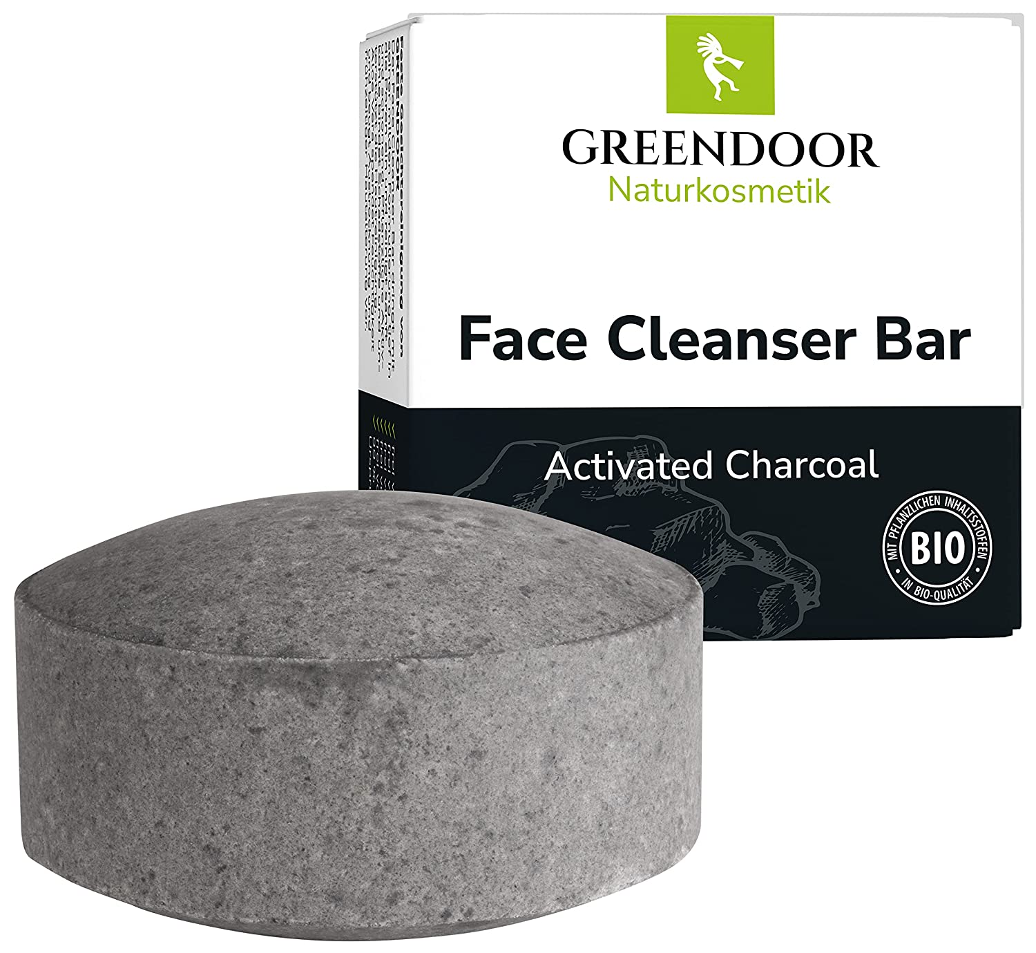 GREENDOOR Solid facial cleansing with activated carbon against pimples, 57 g, for blemished skin, combination skin, oily skin, soap-free, naturally plastic-free, with skin-nourishing aloe vera and organic sesame oil, unisex