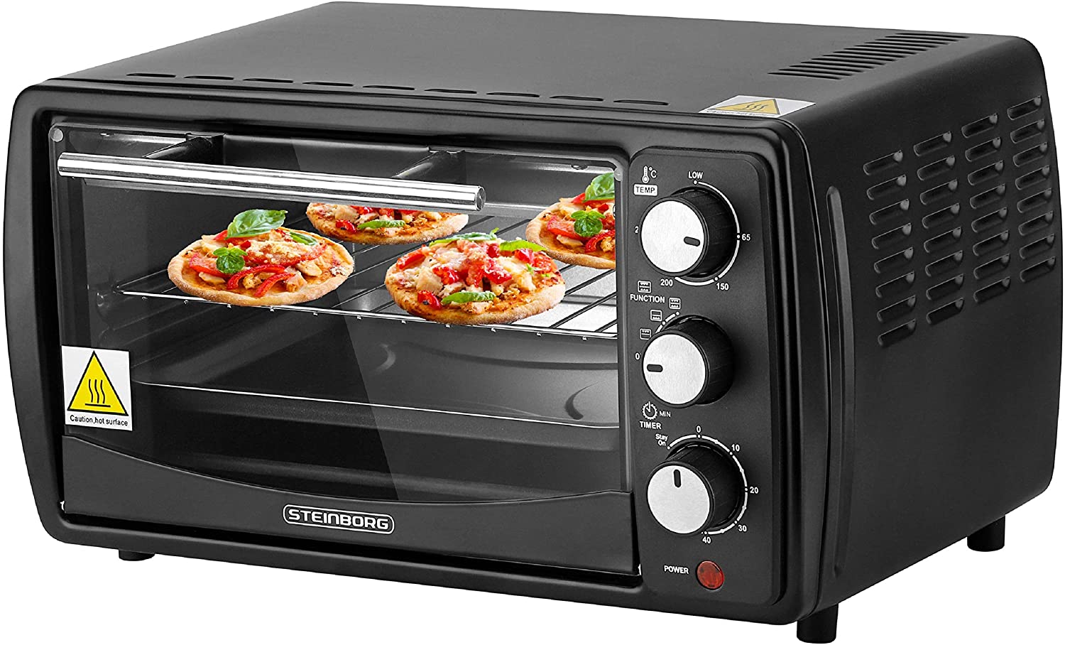 Steinborg 13-Litre Mini Oven, 1200 Watt, Pizza Oven, 65°-230 ° C, Timer, Hinged Crumb