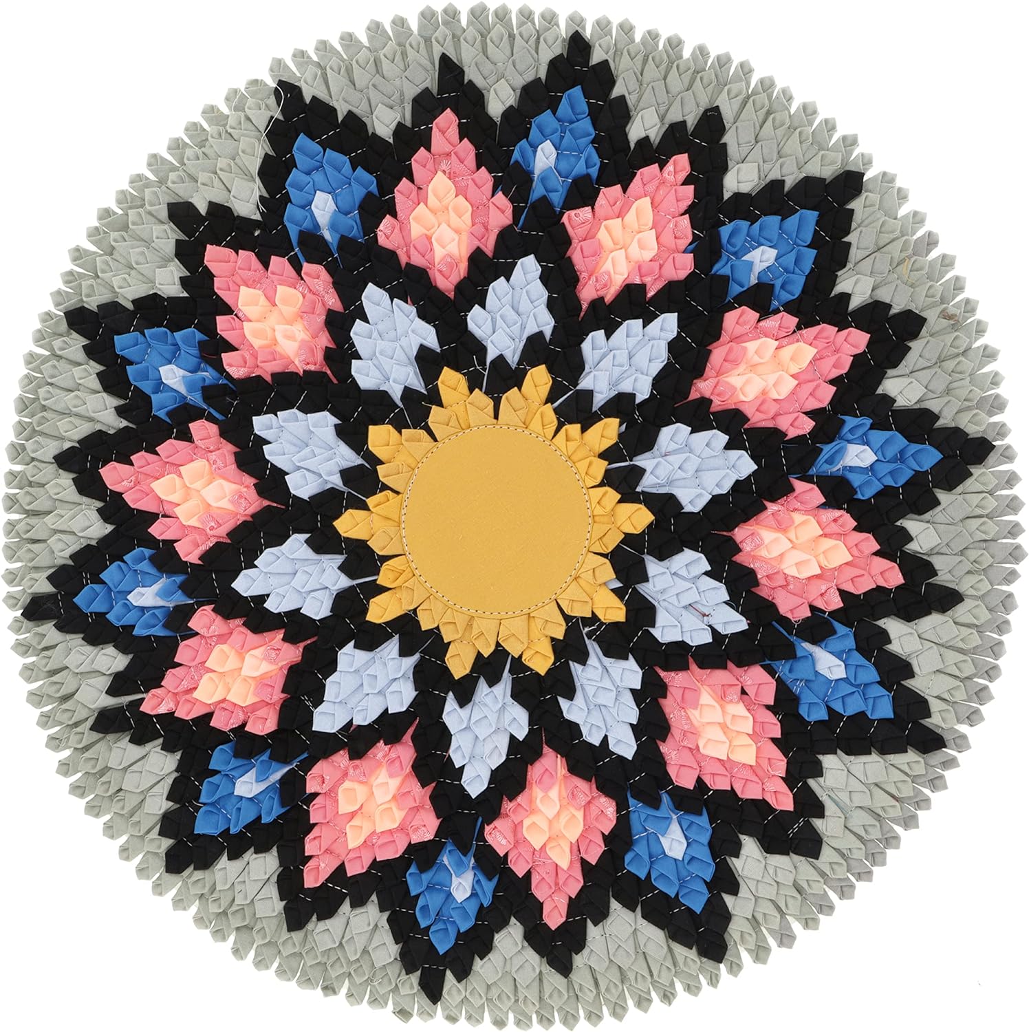 GURU SHOP Round Upcycling Mandala Bath Mat, Floor Mat, Bath Mat, Motif 9, Grey, Cotton, Rugs, Floor Mats