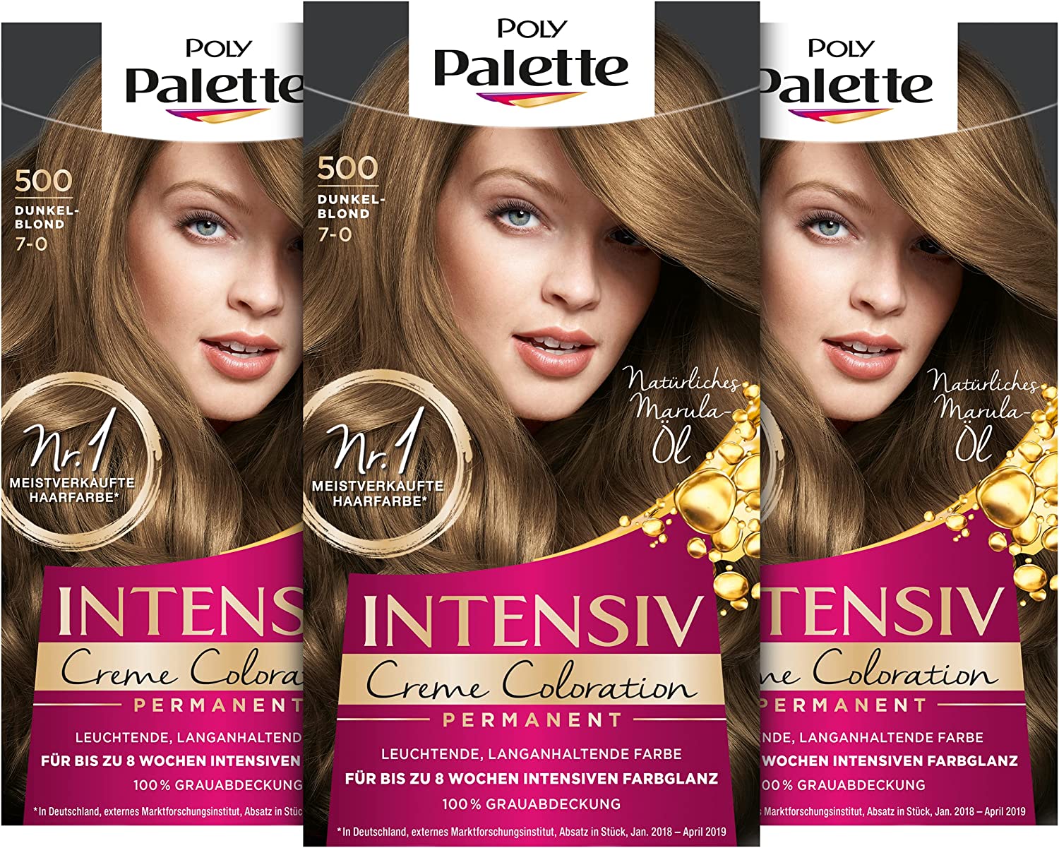 Poly Palette Intensive Cream Colouration 7-0/500 Dark Blonde Level 3 (3 x 115 ml), Permanent Colouration for up to 8 Weeks of Intense Colour Shine & 100% Grey Coverage