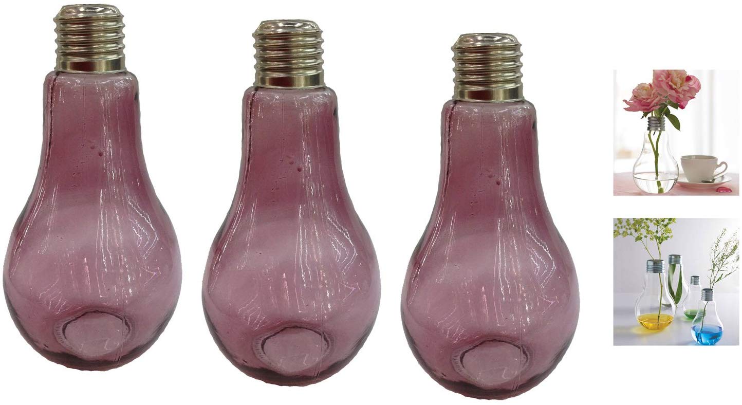 GMMH Premium Decorative Glass Bottles Set Of 3 Purple Light Bulbs Table With Gla
