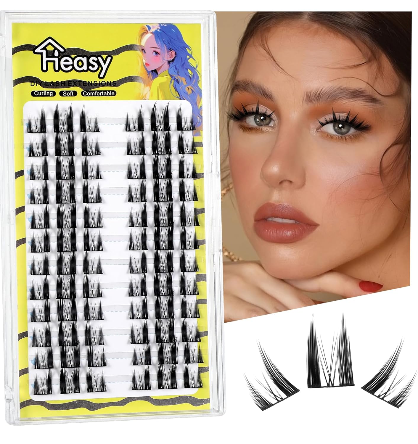 Anime Lashes Pack of 72 Manga Lashes Clusters Fake Eyelashes Self-Application at Home with Specific Left and Right Eye Design