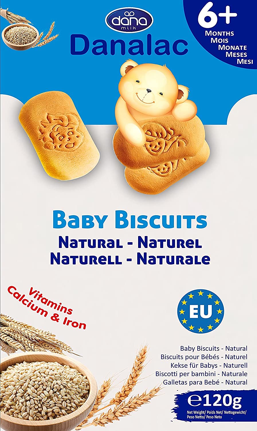 Danalac Babykekse Naturell, 120 g Snacks und Nahrung für Kleinkinder ab 6 Monaten mit Kalzium, Eisen und Vitaminen