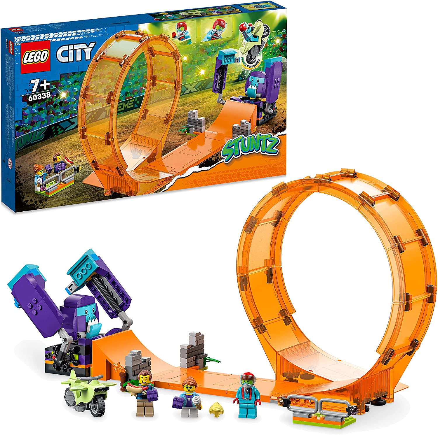 LEGO 60338 City Stuntz Chimpanzee Stuntlooping, Action Toy with Ramp, Stunt Motorcycle and 3 Mini Figures for Children from 7 Years