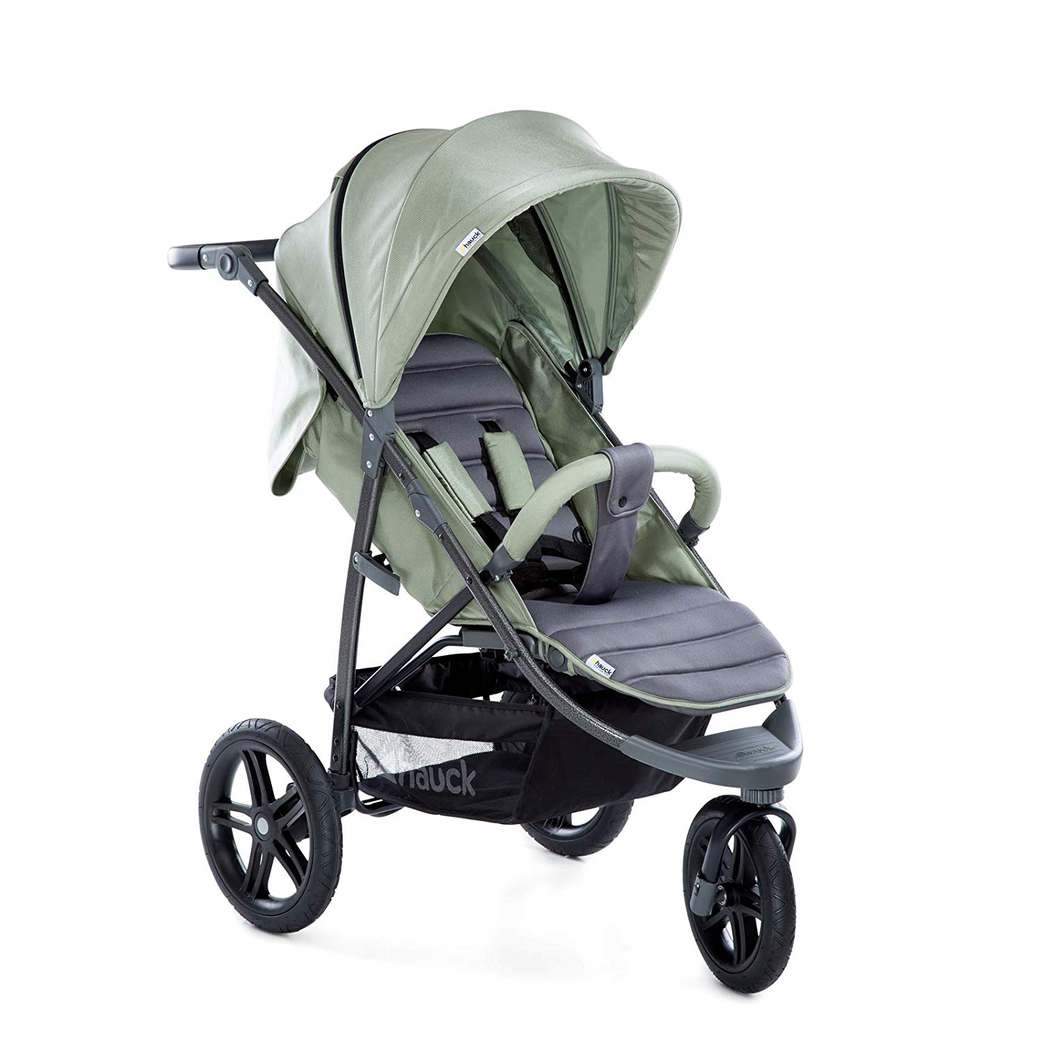 Hauck Rapid 3R tricycle buggy / XL sun hood / load capacity up to 25 kg / quick folding / height adjustable / lying position / large all terrain wheels / drinks holder / oil green grey