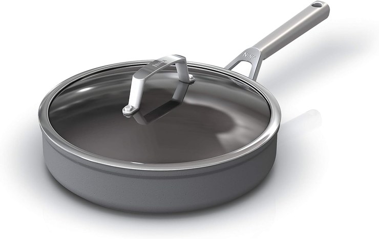Ninja Foodi ZEROSTICK 26 cm Frying Pan with Glass Lid, Durable, Non-Stick Coating, Hard Anodized Aluminum, Suitable for Induction, Oven and Dishwasher Safe, Stainless Steel Handle, Grey, C30126EU