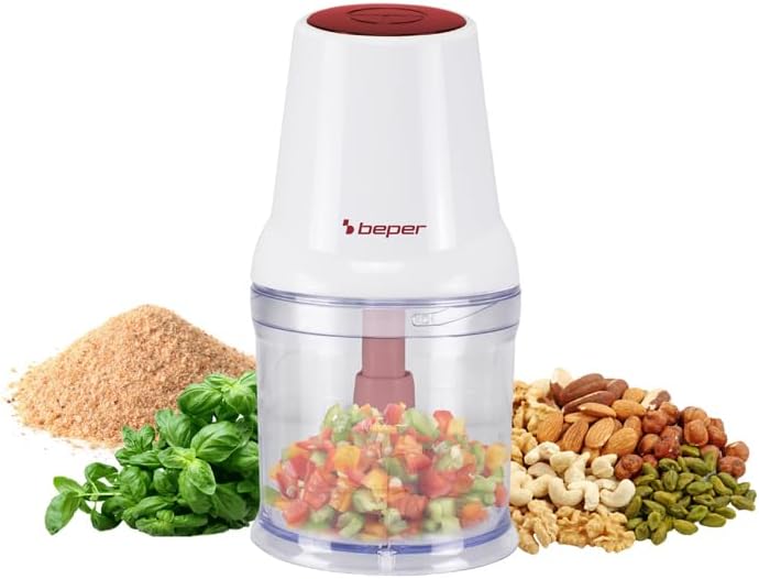 BEPER P102ROB010 Double Blade Chopper 400W 500ml Plastic Container Stainless Steel Blades for Even Shredding Safety System and Non-Slip Feet Wired Power Supply W