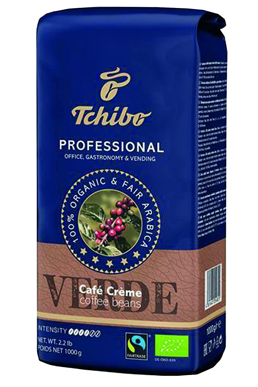 Tchibo Professional Caffe Crema Verde 1kg whole coffee bean, Organic Fairtrade, 100% Arabica
