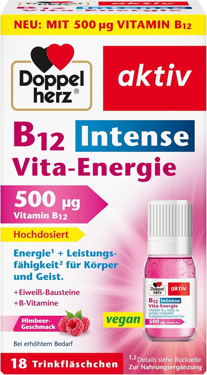 Doppelherz B12 Intense Vita-Energy - High Dose with 500 μg Vitamin B12 per Drinking Bottle - 18 Ampoules - Vegan