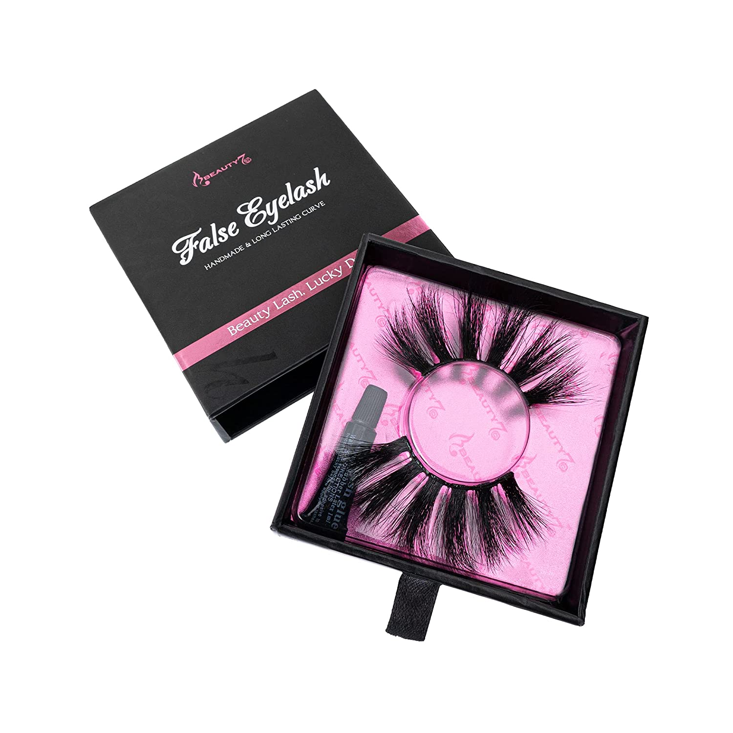 Beauty7 3D False Eyelashes with Adhesive Artificial Fibre Handmade Black Natural Multi-Layer Fake Lashes Reusable Storage Box - 3D Dramatic Long Multi-Way