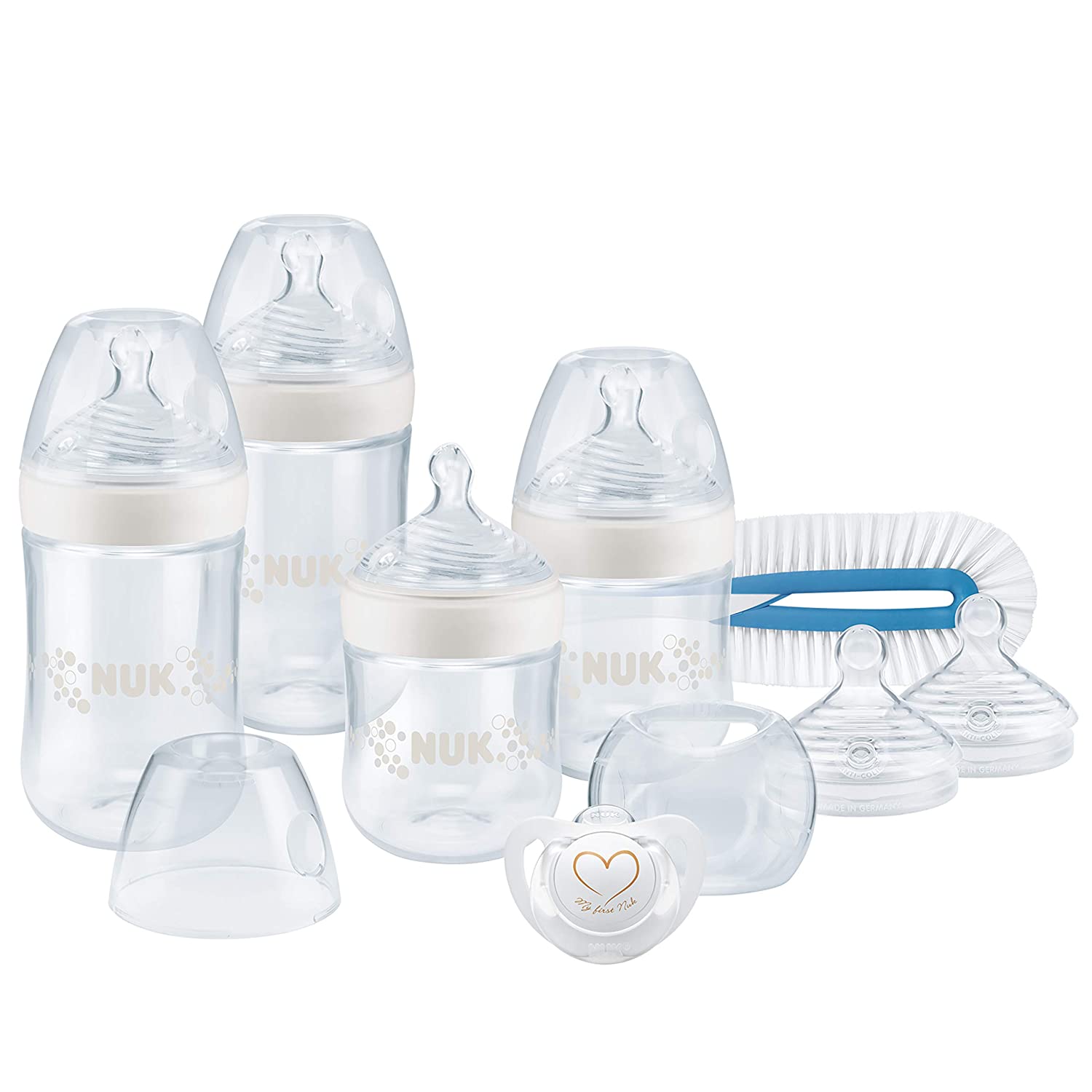 Nuk Nature Sense Baby Bottles | 0-18 Months | 2 x Anti-Colic Baby Bottles & Genius Pacifiers | BPA Free | Pack of 4 Perfect Start Set White