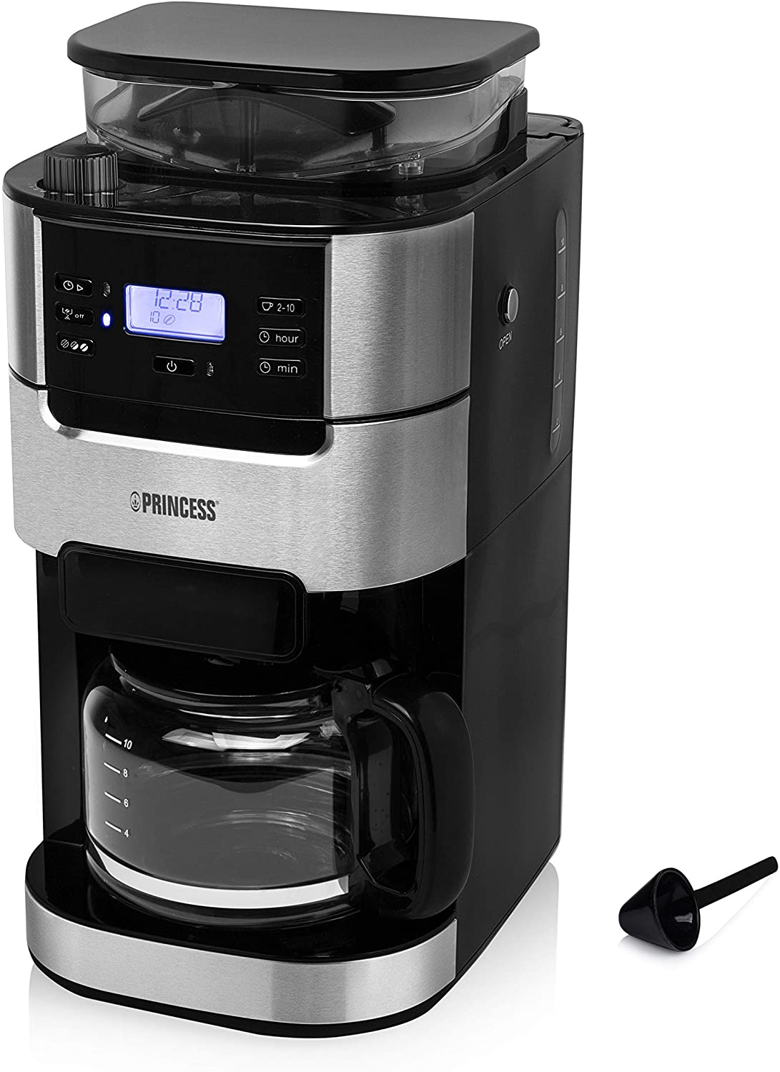 Princess 249411 Coffee Machine with Grinder, Adjustable Grind, Up to 10 Cup