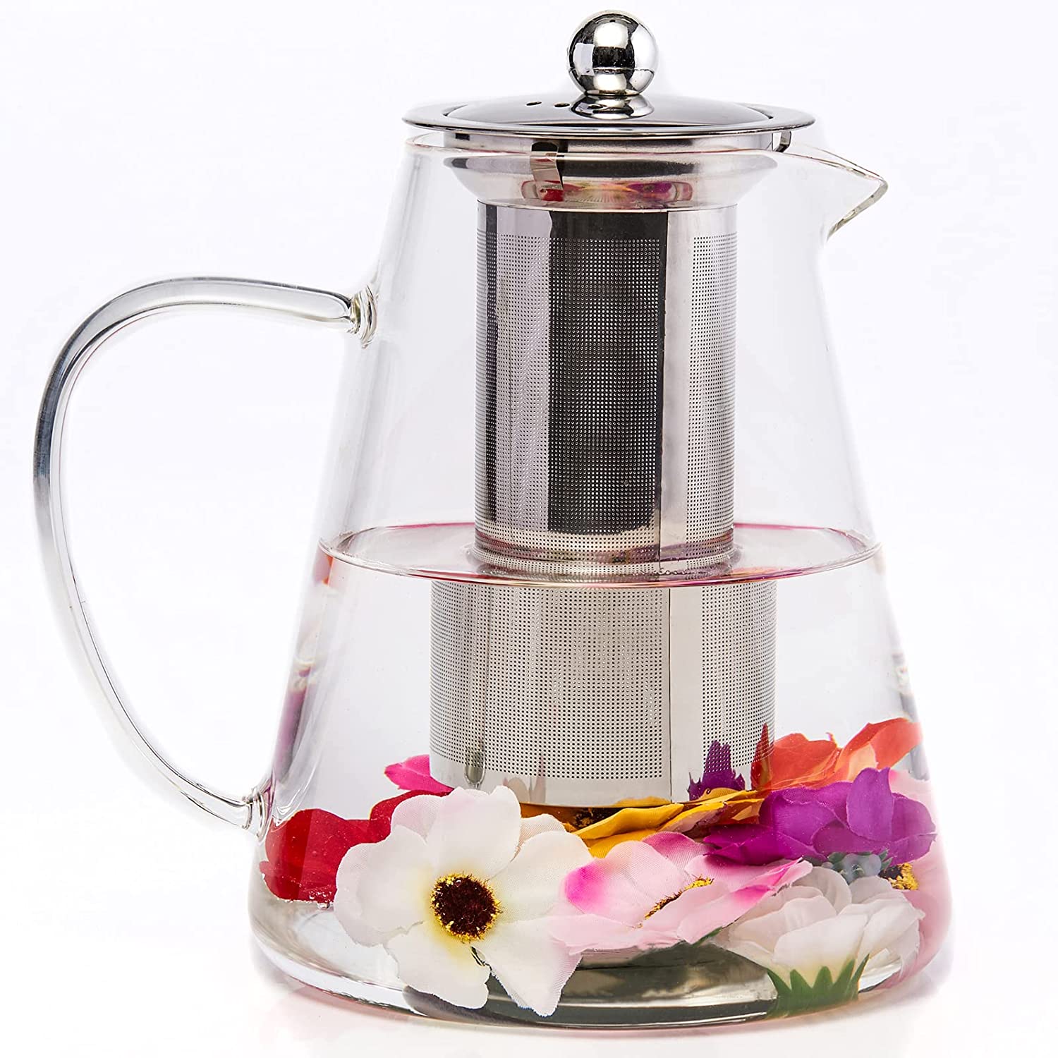 LunaGoods Handmade Glass Jug 1.6 L, Includes 304 Stainless Steel Strainer, Made of Certified Heat-Resistant Borosilicate Glass, Teapot for Optimal Tea Preparation, Developed in Germany