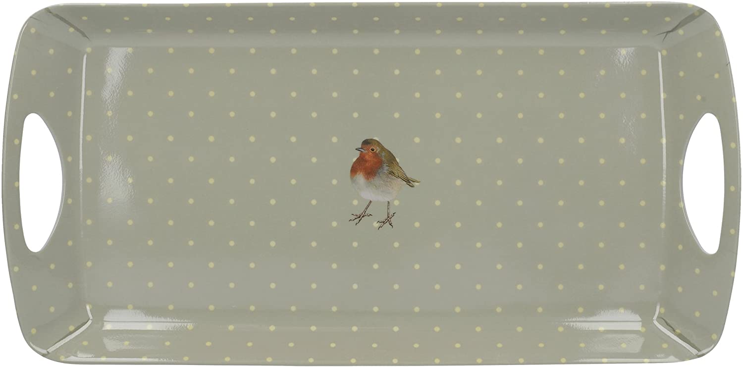 Creative Tops Into The Wild Large Melamine Serving Tray with Decorative Robin Design, 47.5 x 33 cm (18.5 x 13 inches) - Sage Green
