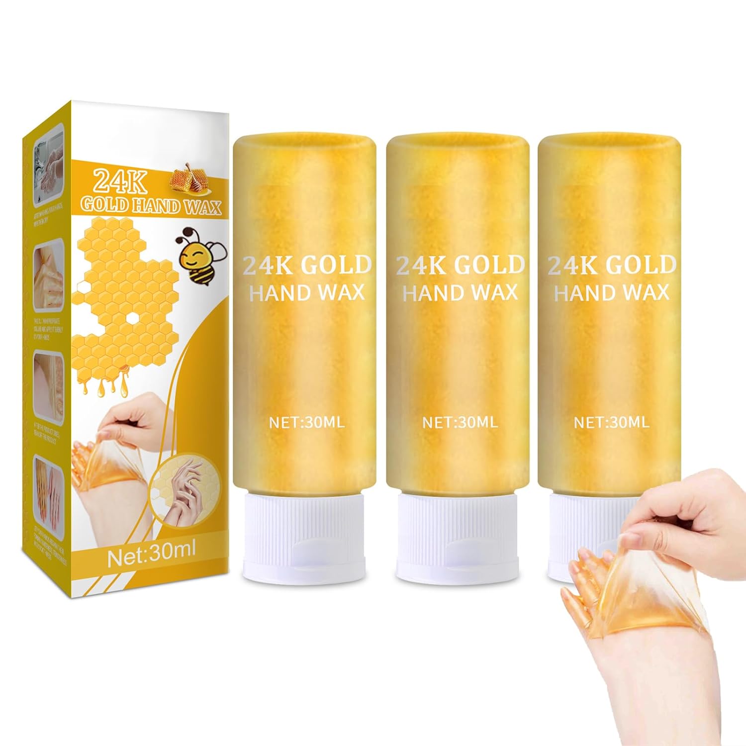 Honey Peel-Off Hand Mask, Moisturizing Repair Hand Mask, Natural Honey Milk Hand Wax, 24K Gold Hand Mask, Repair Rough Skin, Exfoliating (3 Pieces)