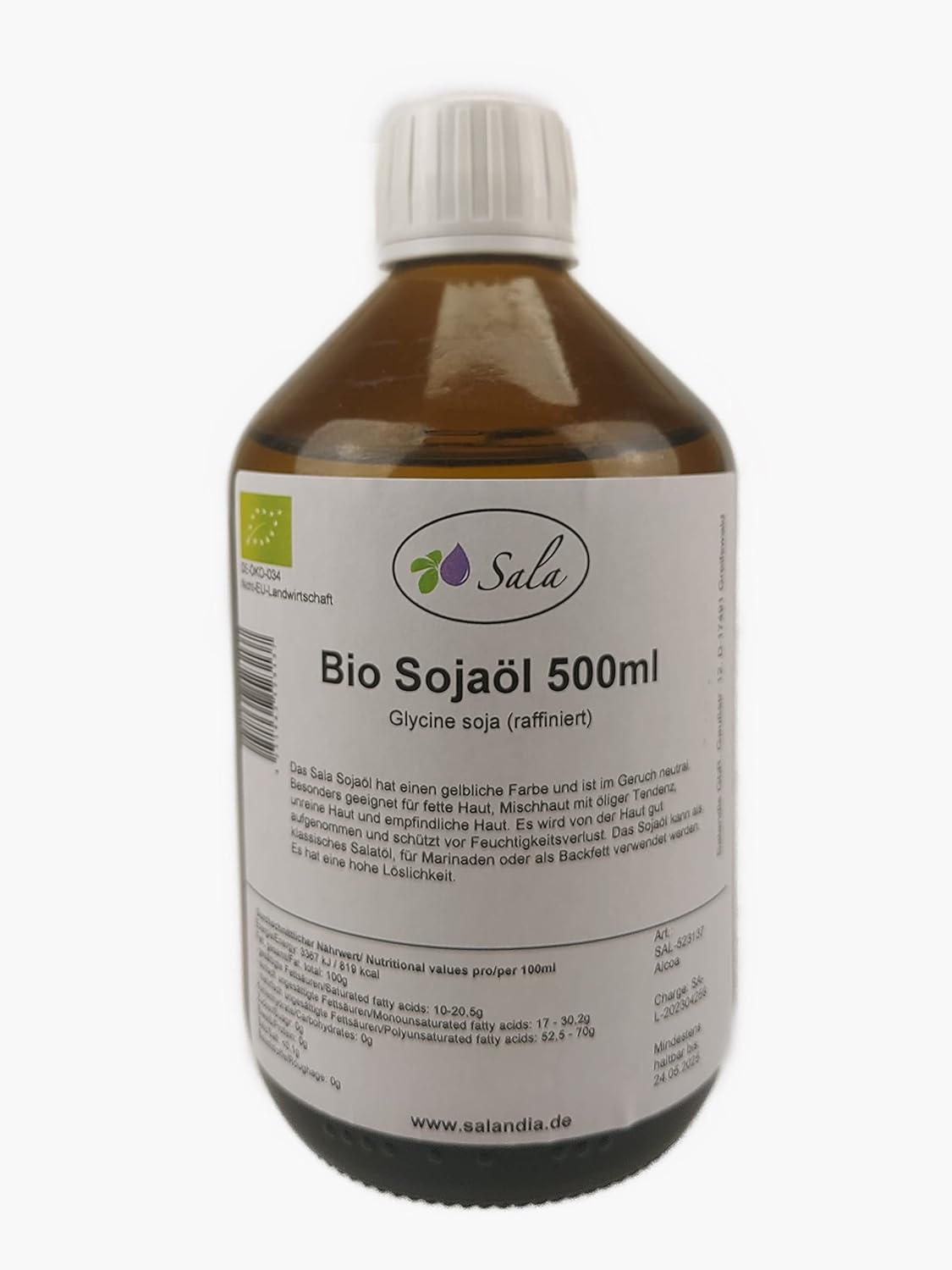 Sala Soya Oil Refined Organic (500 ml Glass Bottle)