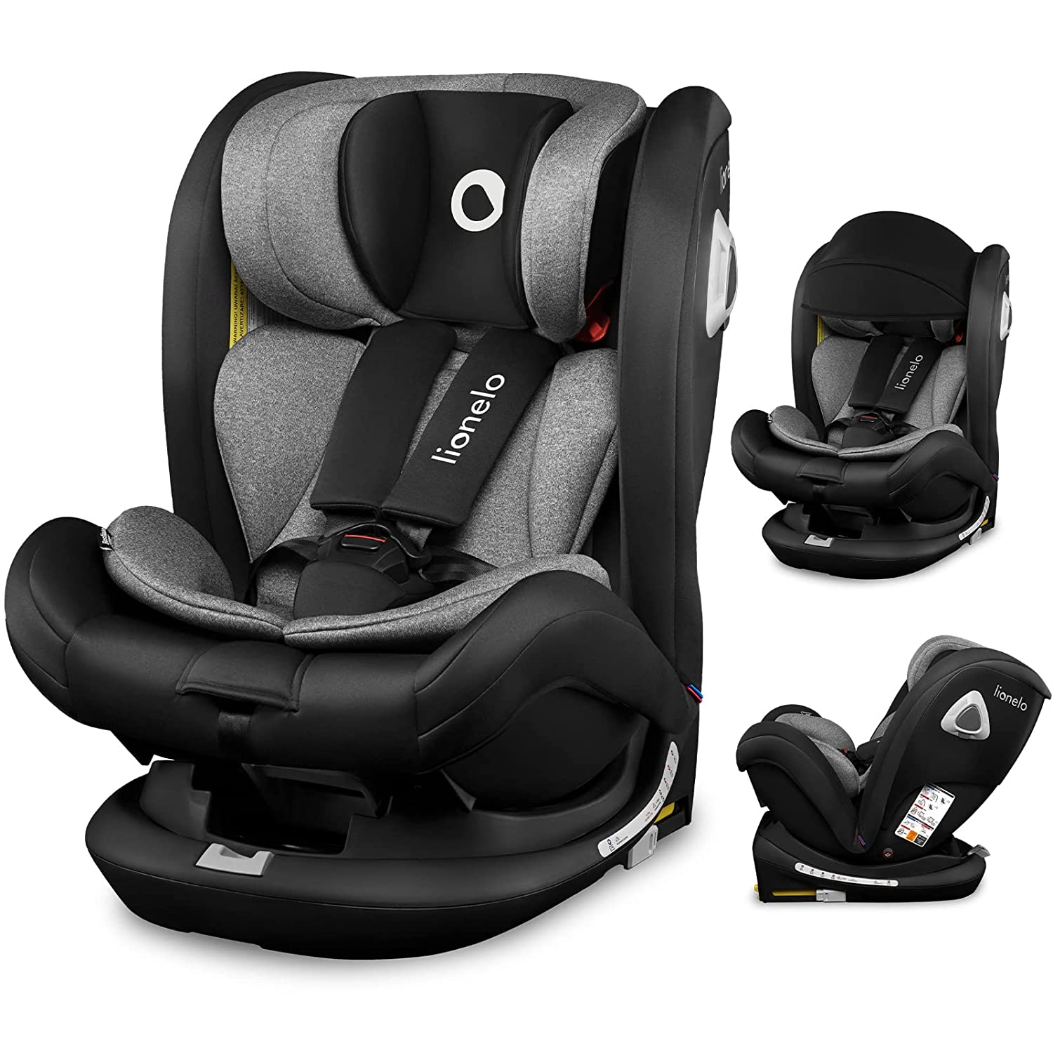 LIONELO Bastiaan RWF Child Seat, Isofix, Child Seat Rotatable 360 Degrees, Top Tether, from Birth to 36 kg, Extended in and against the direction of travel, Side Protection, Seat Reducer