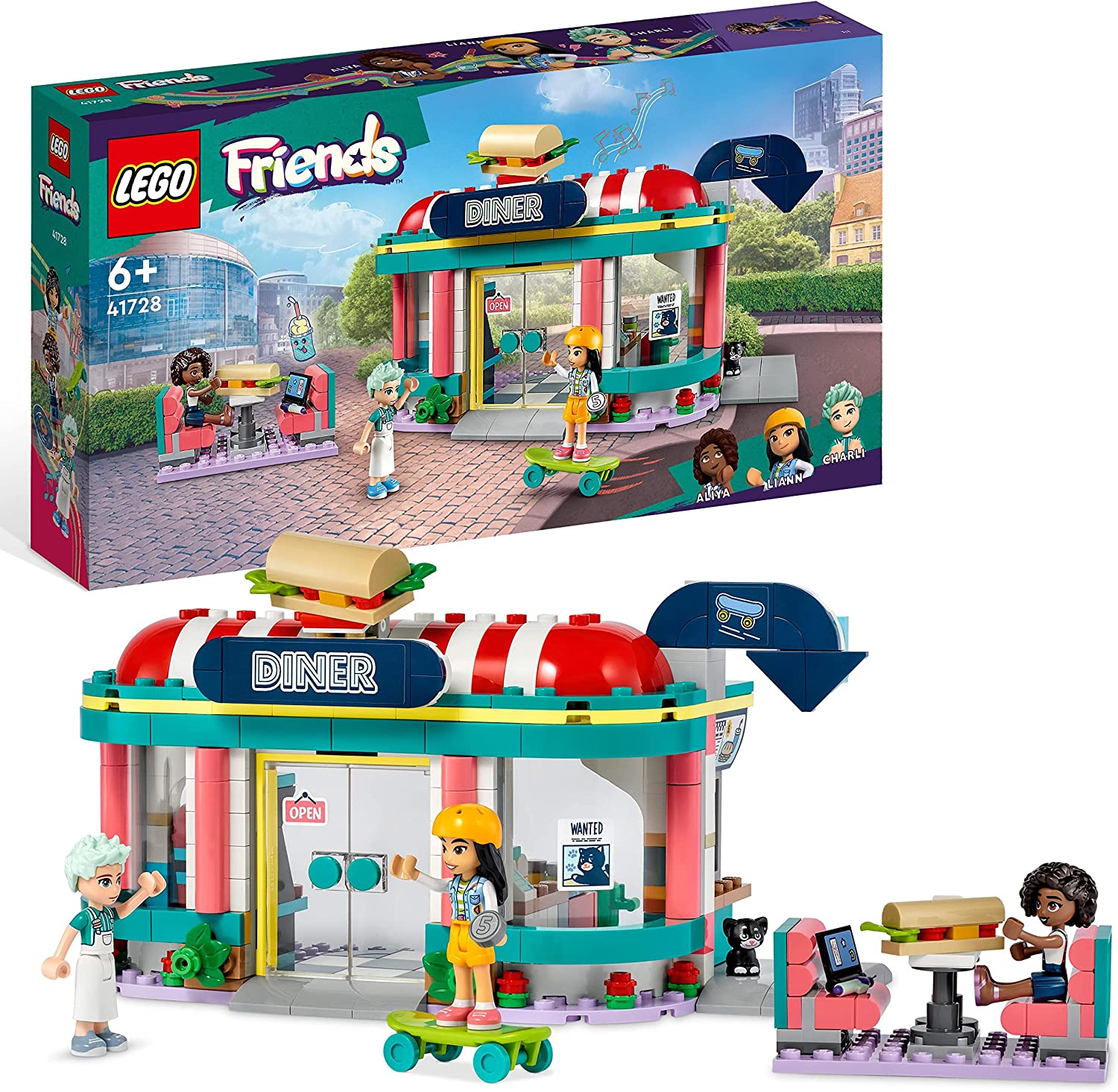 LEGO 41728 Friends Restaurant in the City with Toy Mini Dolls Liann, Aliya and Charli from 2023, Restaurant Playset for Children from 6 Years