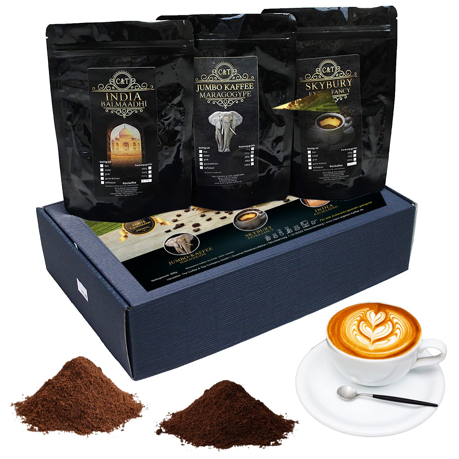 Gift Set Exclusive coffee rarities Jumbo-coffee (Maragogype), Skybury & India Balmaadi top coffee (medium ground)