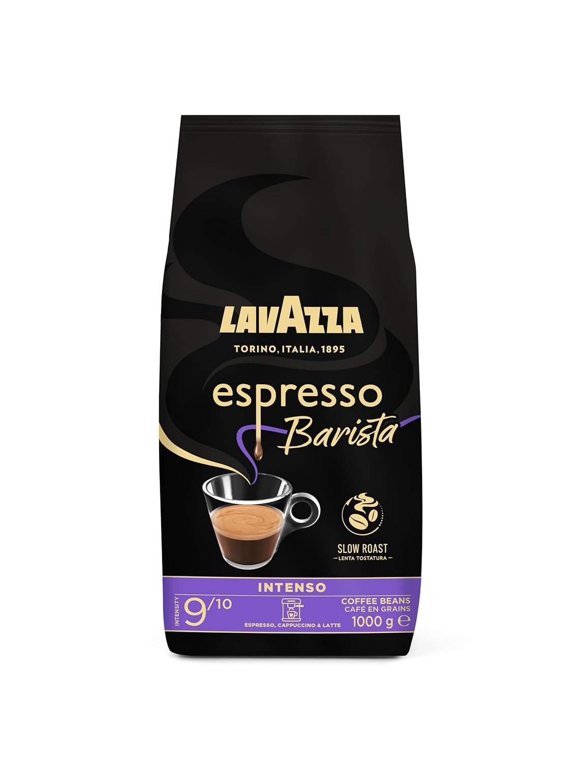 Lavazza, Espresso Barista Intenso, Whole Arabica and Robusta Coffee Beans, with Cocoa and Wood Flavors, for an Intense Coffee, Intensity 9/10, Medium Roast, 1 kg Pack