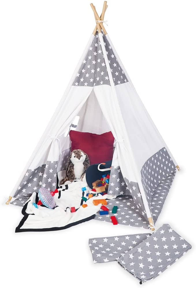 Pinolino Tipi Jakara Fabric And Wooden Tent With Window, Floor Mat And Stor
