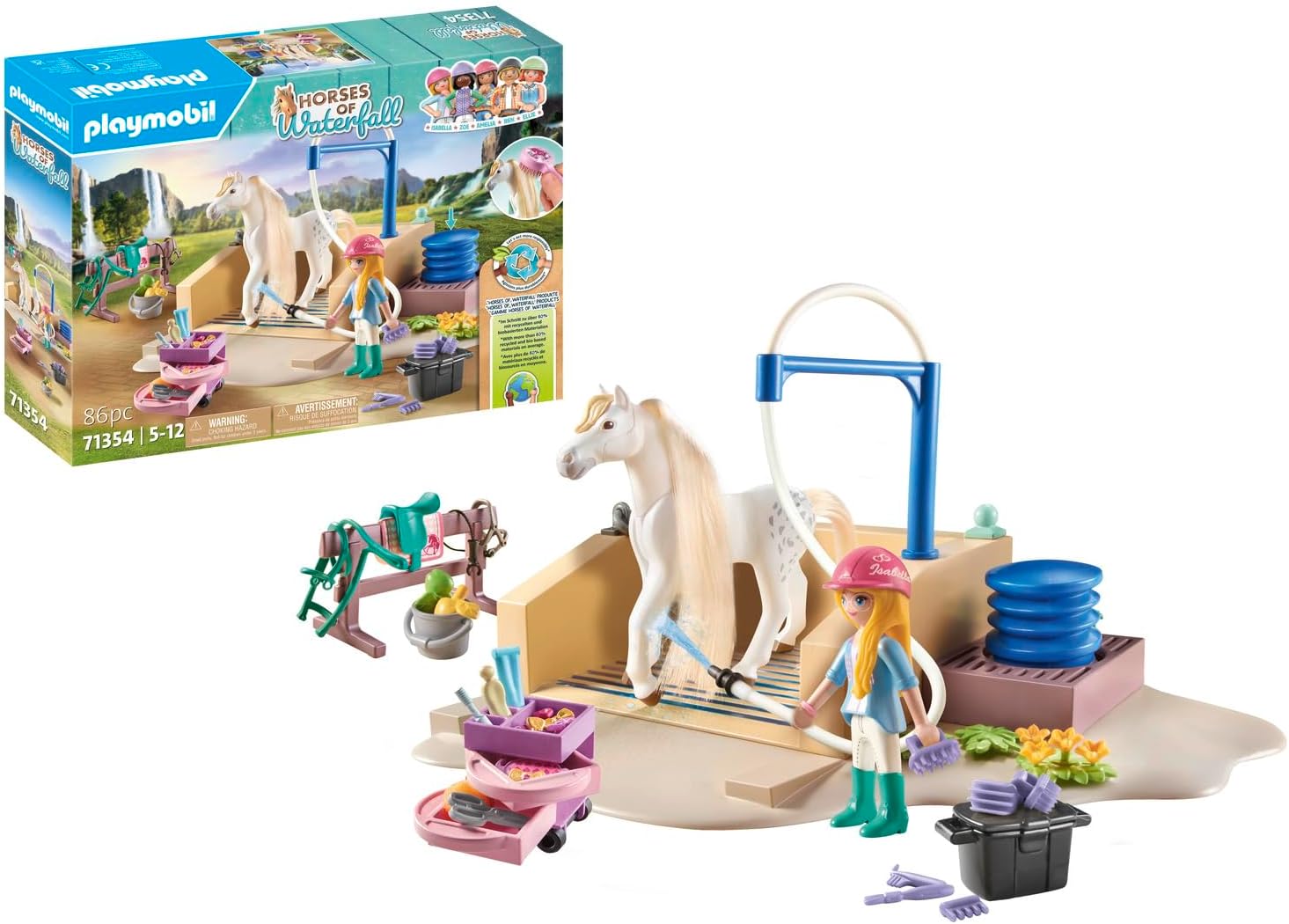 PLAYMOBIL Horses of Waterfall 71354 Isabella & Lioness with Washing Area, Extensive Horse Care, Extensive Rides and Shared Selfies, Sustainable Toy for Children from 5 Years