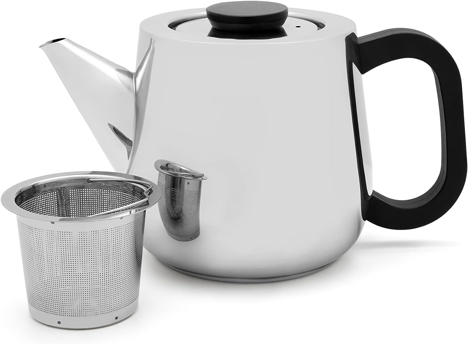 Teapot 1.0 Litre with Stainless Steel Tea Filter Insert for Loose Tea - Silver Single-Walled Stainless Steel Jug with Plastic Handle