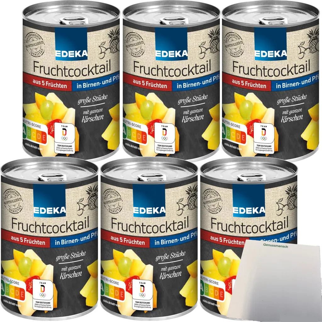 Edeka 5-fruit cocktail large pieces in pear and peach juice 6-pack (6x410g cans) + usy block