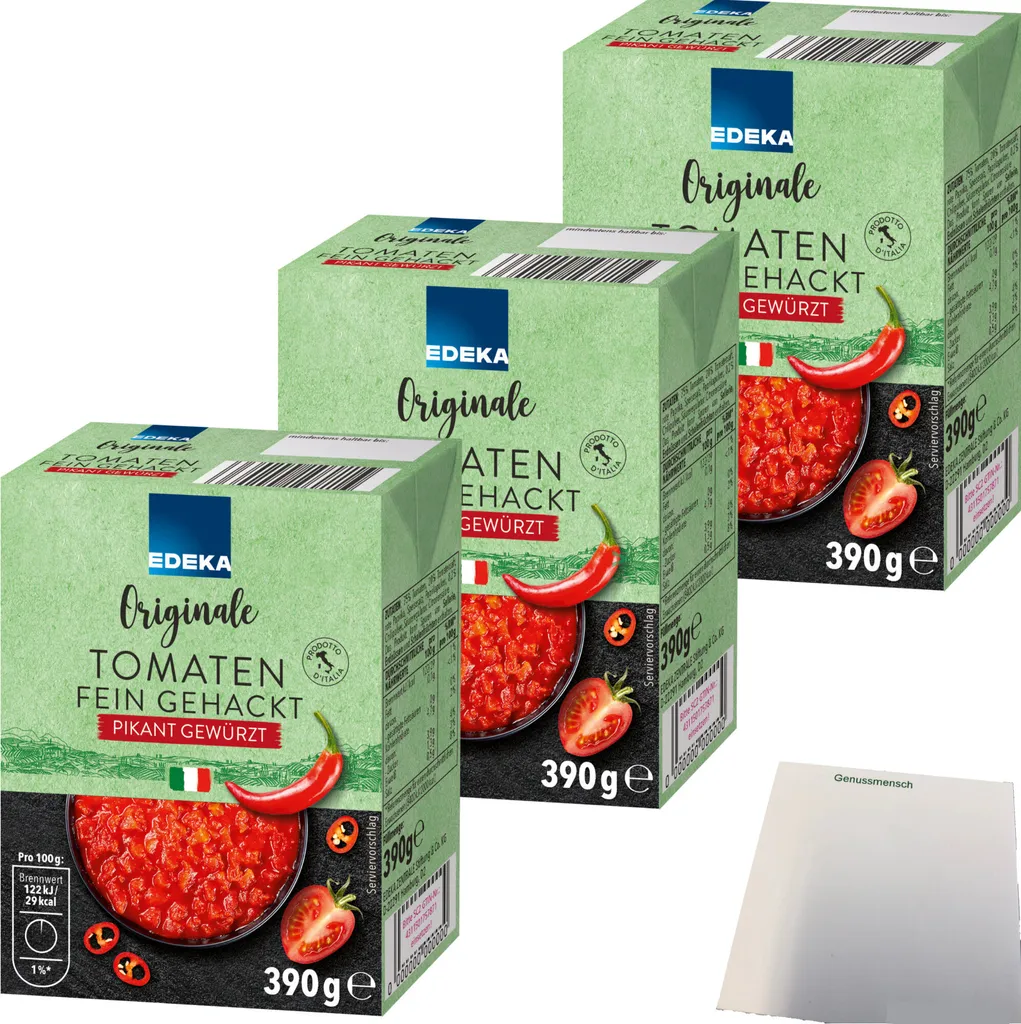 Edeka Original Tomatoes finely chopped spicy seasoned 3-pack (3x390g pack) + usy Block
