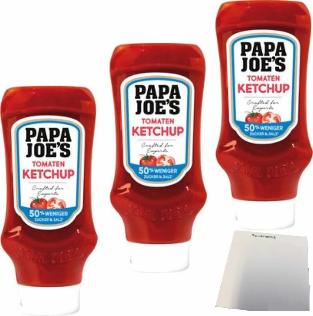 Edeka Papa Joe´s Tomaten Ketchup 50% wenig Zucker 3er Pack (3x500ml) + usy Block