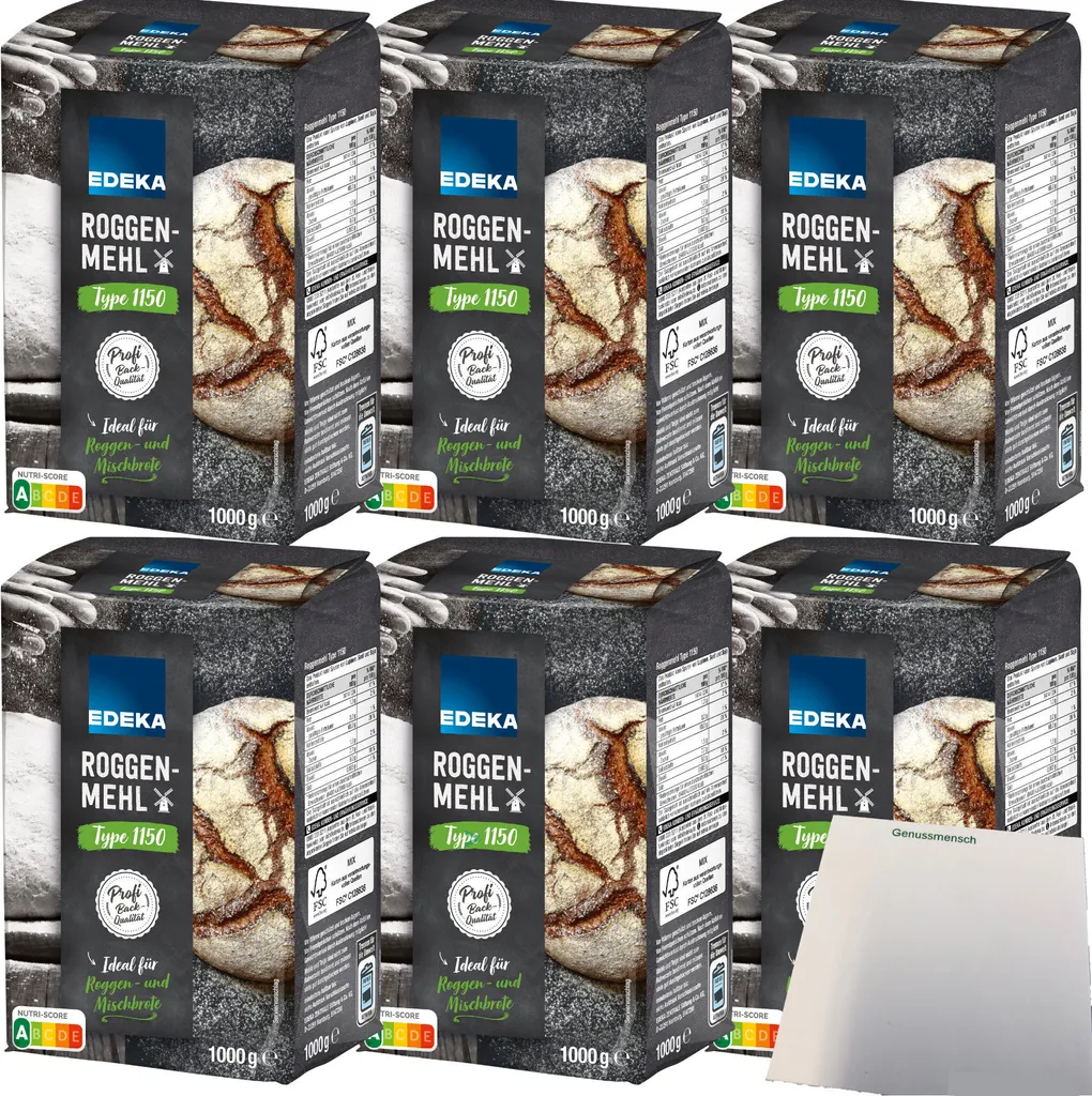 Edeka rye flour type 1150 ideal for rye and mixed breads 6-pack (6x1kg pack) + usy block