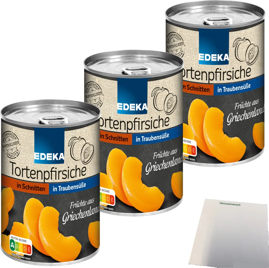 Edeka Pie Peaches in Slices, Freshly Harvested, 3-Pack (3x410g Can) + usy Block