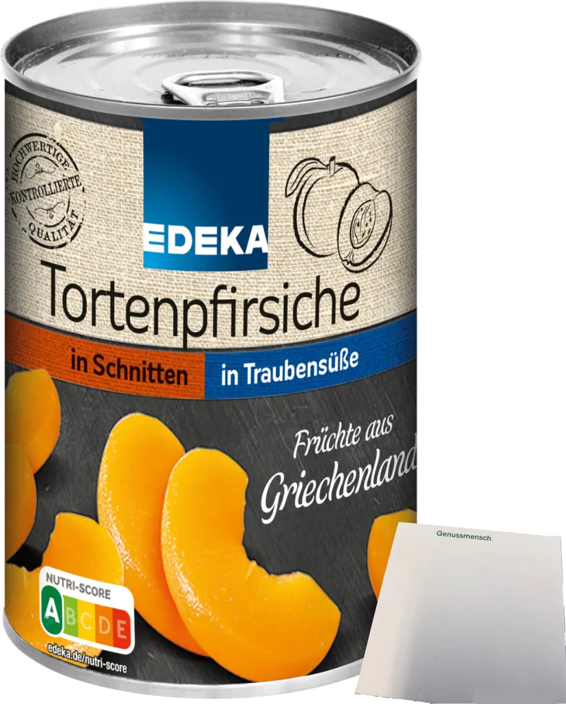 Edeka tart peaches in slices, freshly harvested (410g can) + usy block